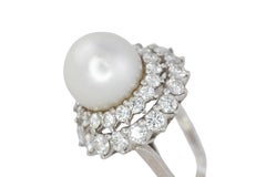Large Pearl and Diamond Double Halo Ring