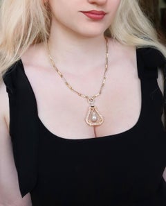 Large Pearl and Diamond Pendant Necklace on 18 Karat Gold