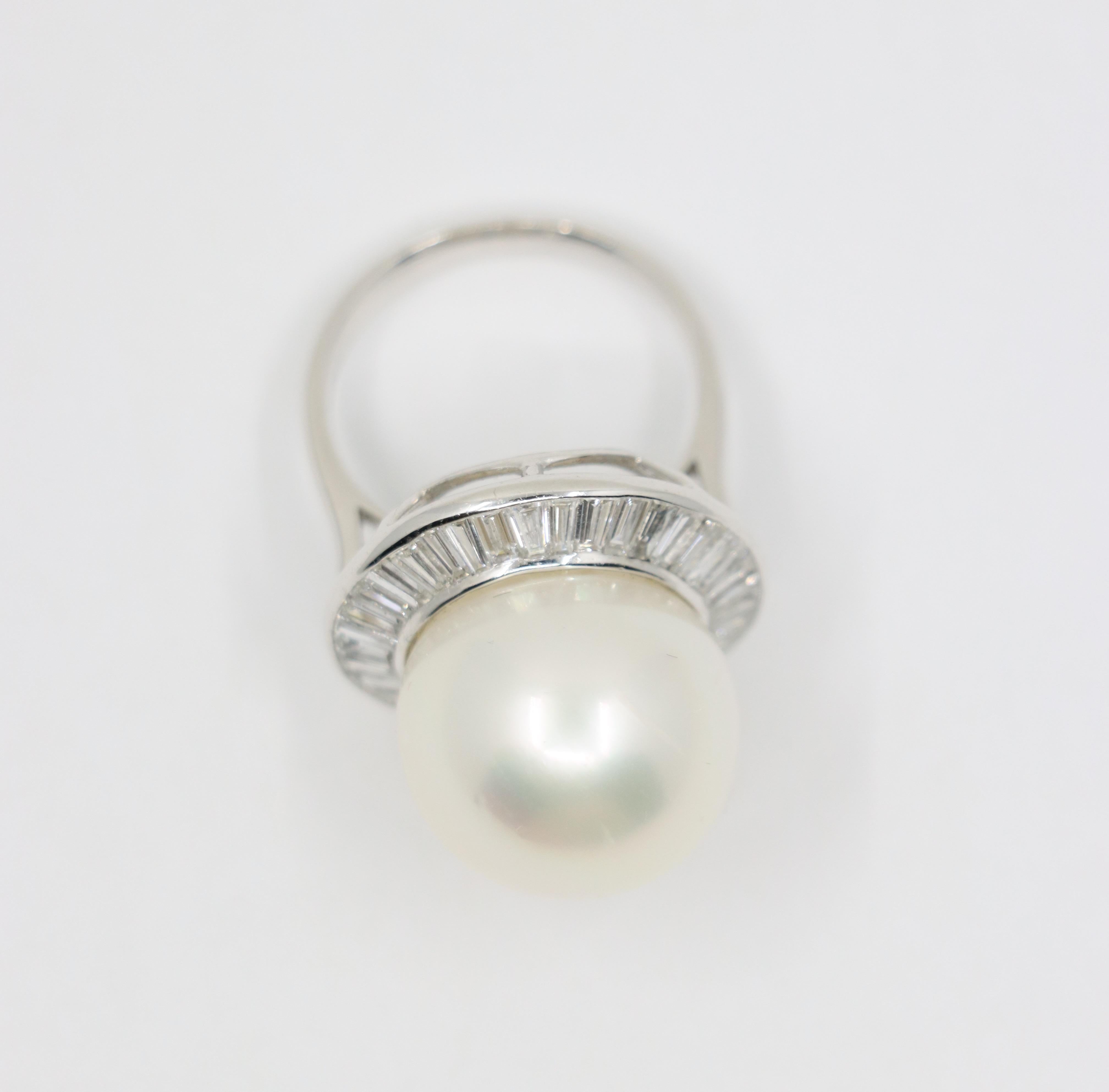 Large Pearl Diamond Cocktail Ring For Sale 5