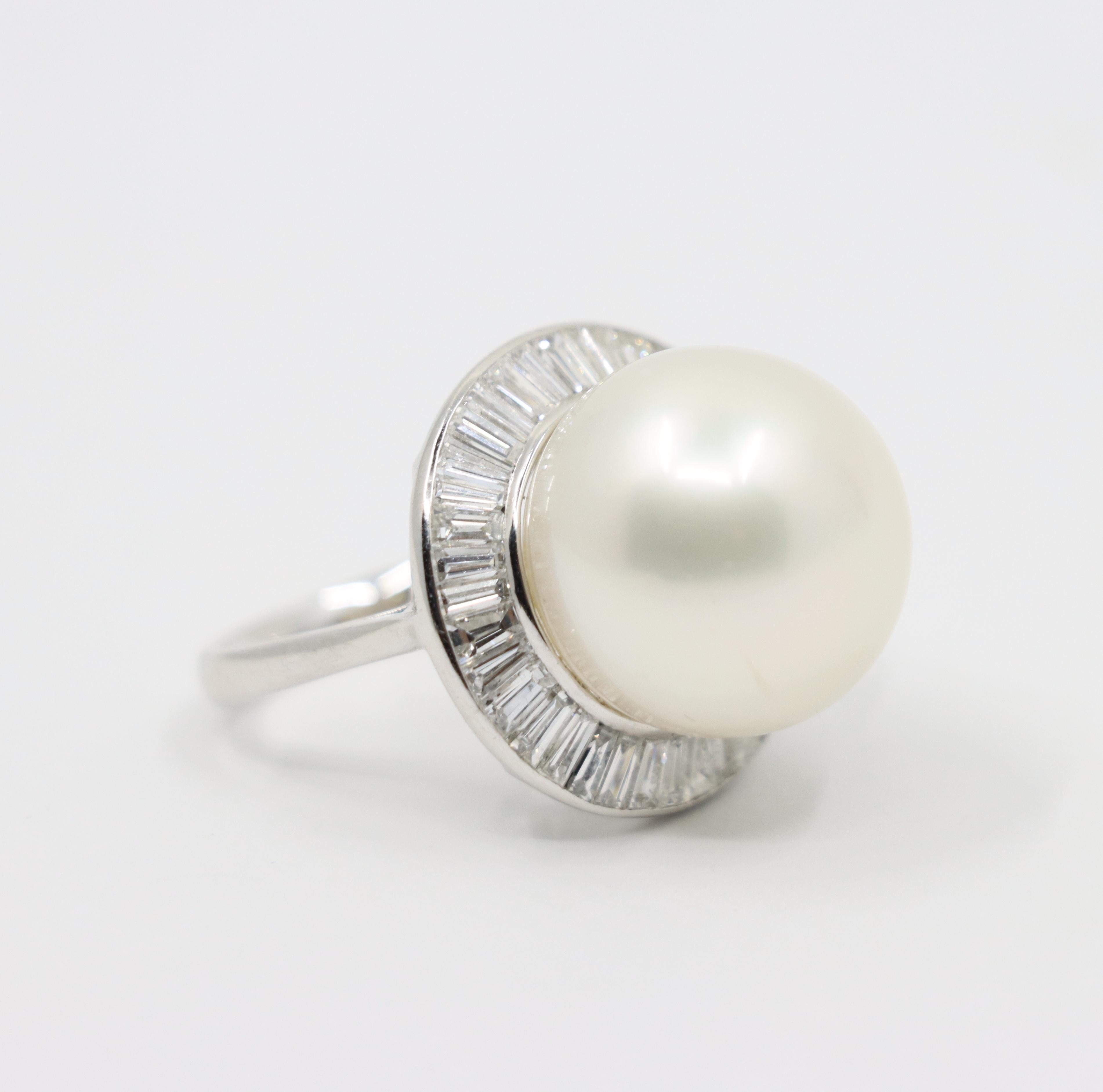 Large Pearl Diamond Cocktail Ring For Sale 6