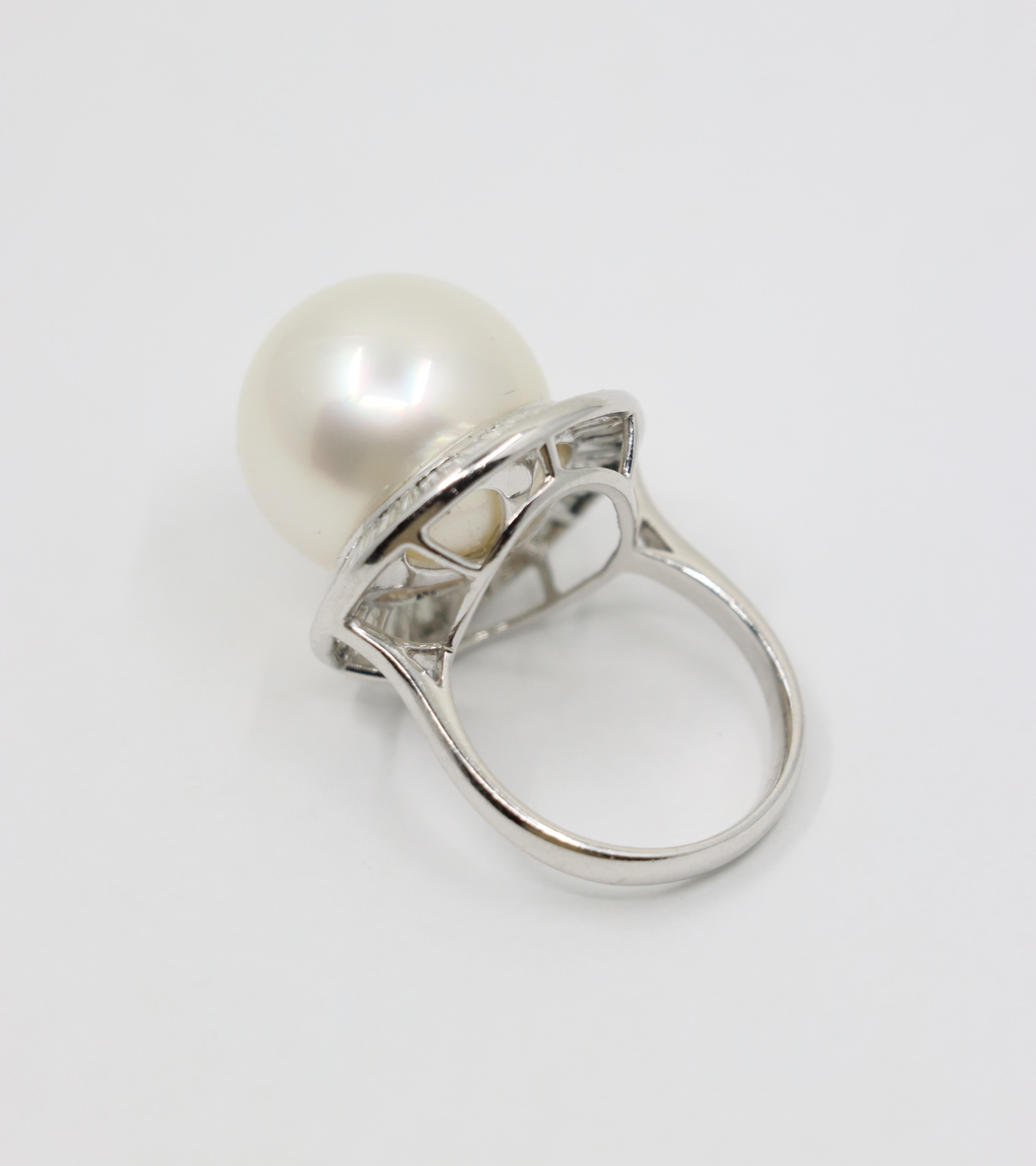 Large Pearl Diamond Cocktail Ring For Sale 7
