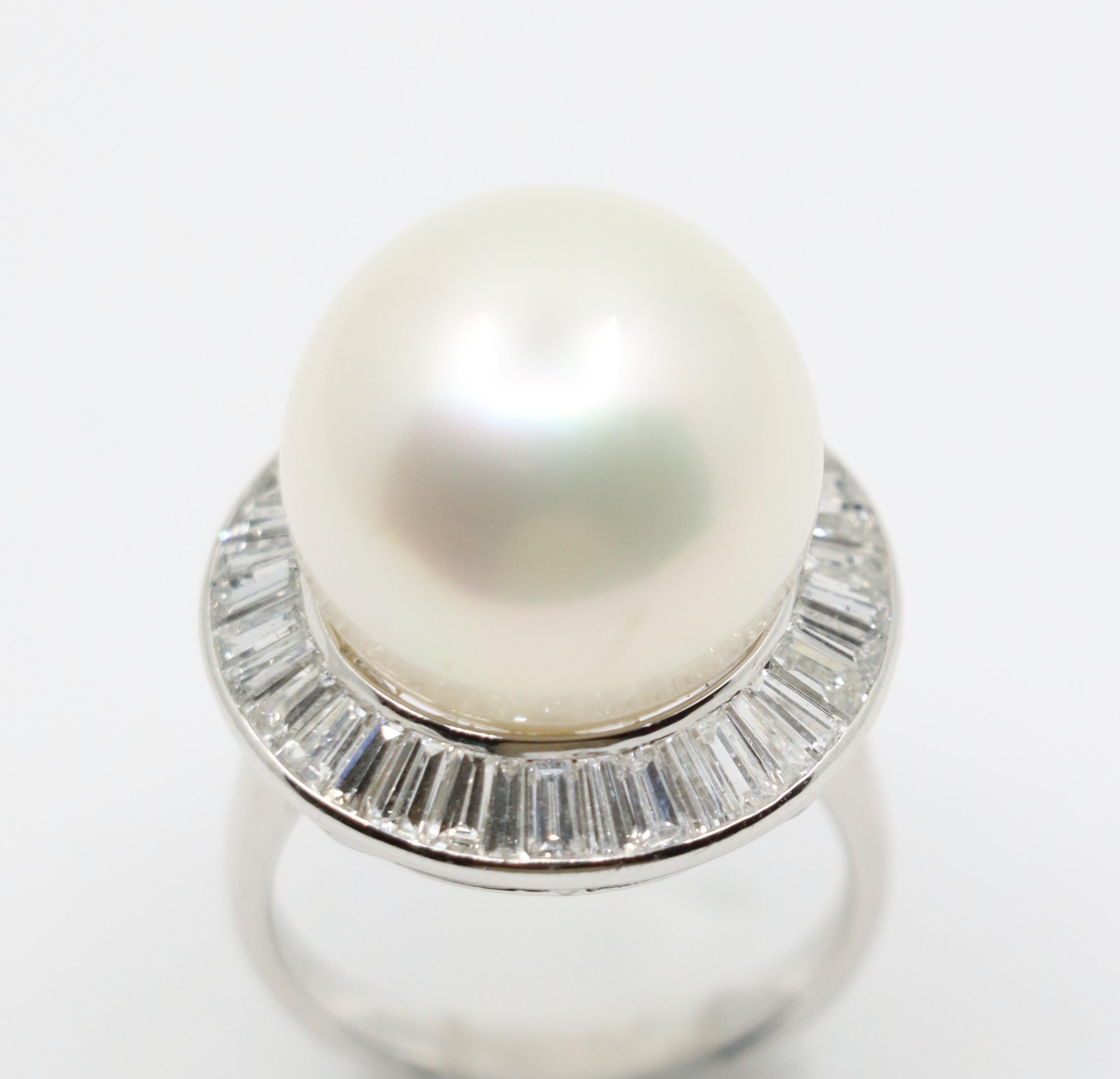 Large Pearl Diamond Cocktail Ring For Sale 1