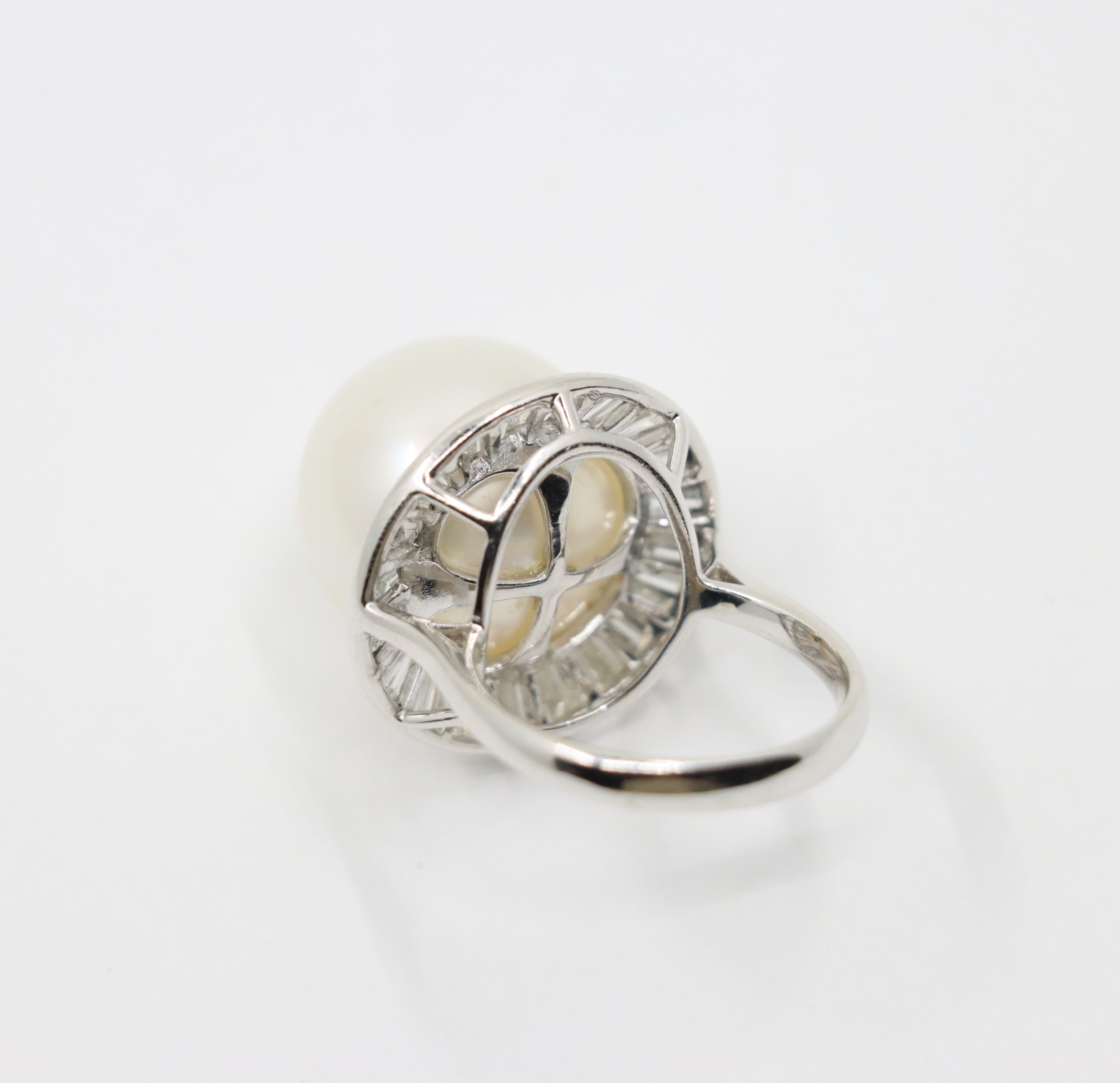 Large Pearl Diamond Cocktail Ring For Sale 2