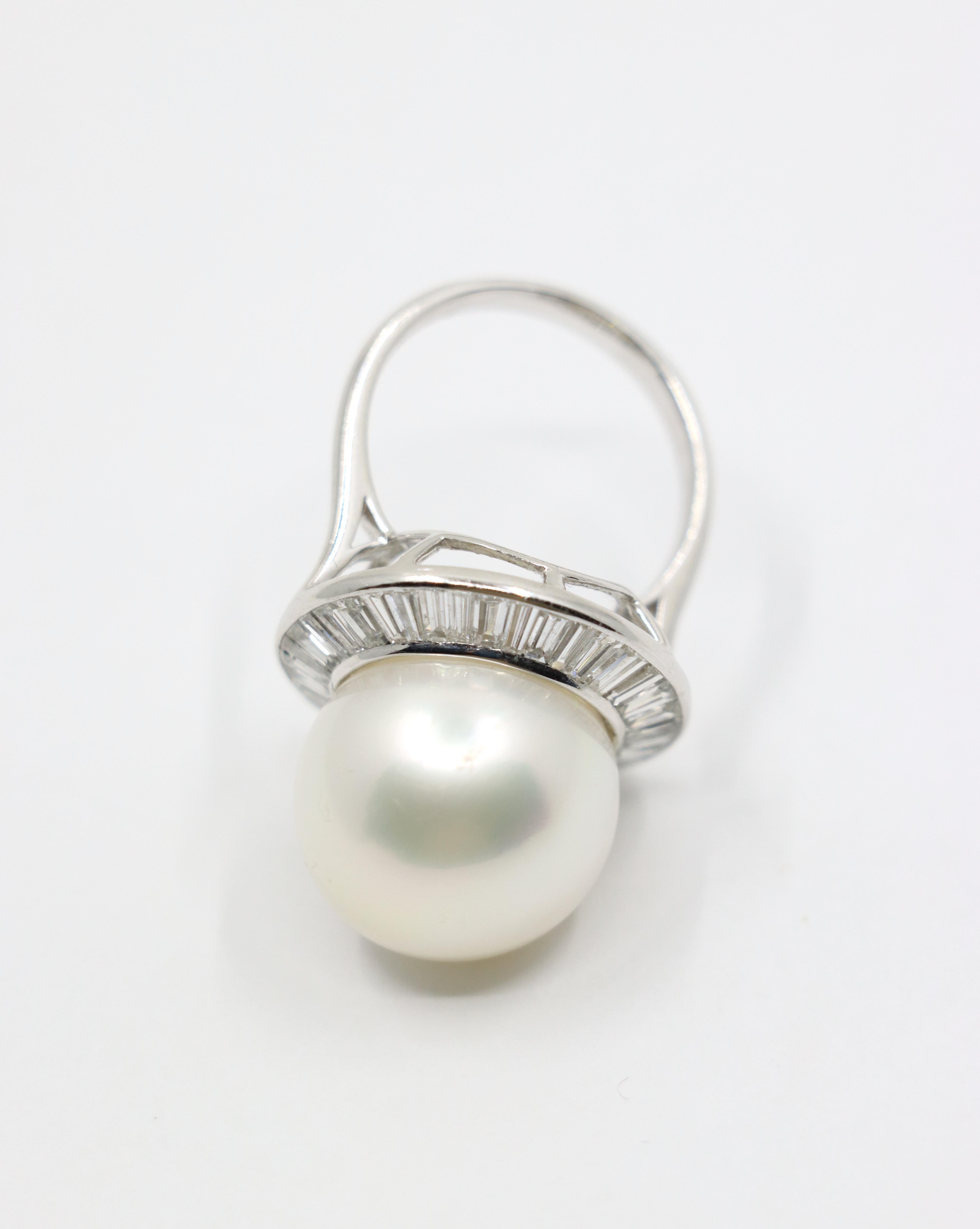 Large Pearl Diamond Cocktail Ring For Sale 3