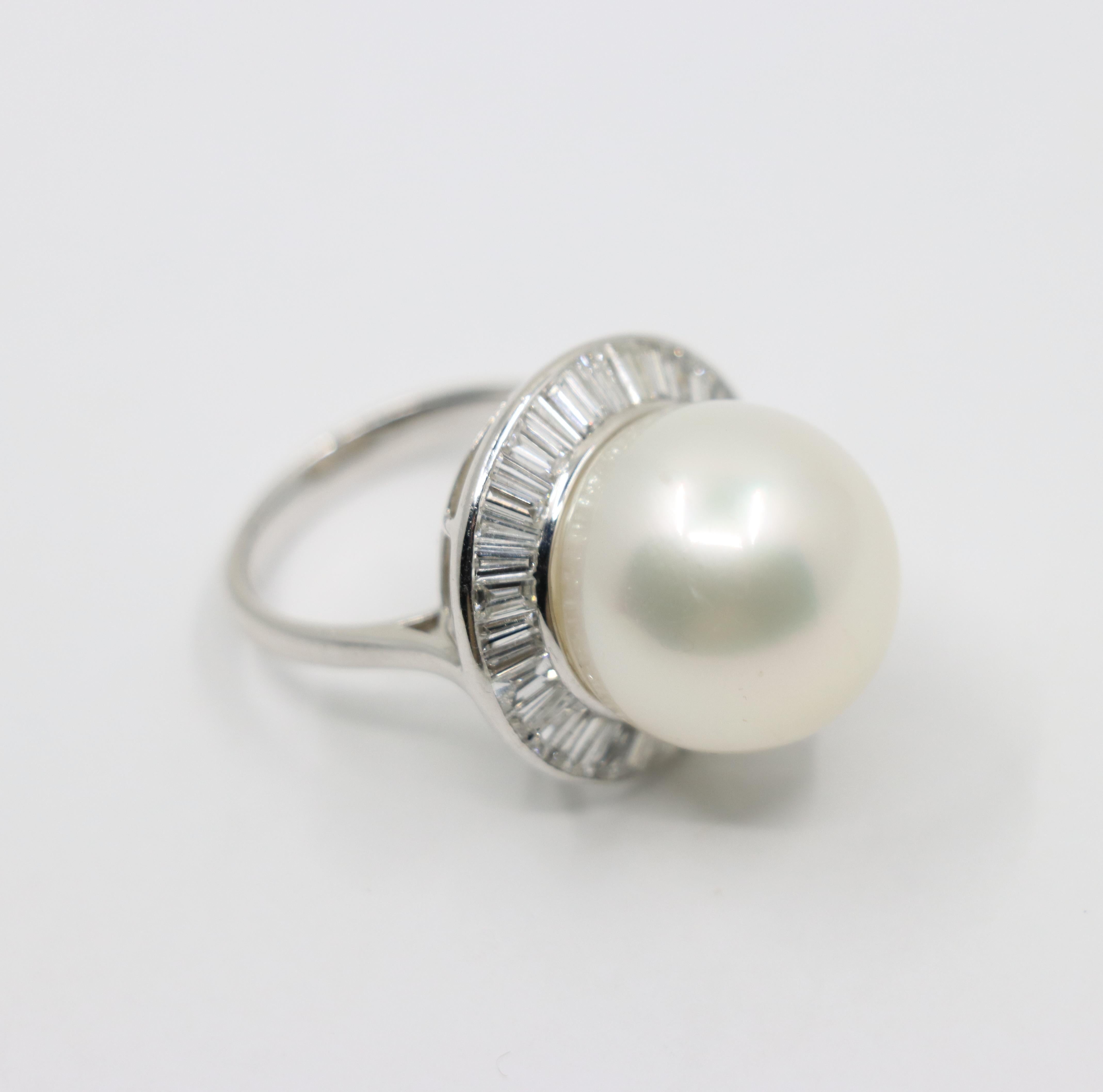 Large Pearl Diamond Cocktail Ring For Sale 4