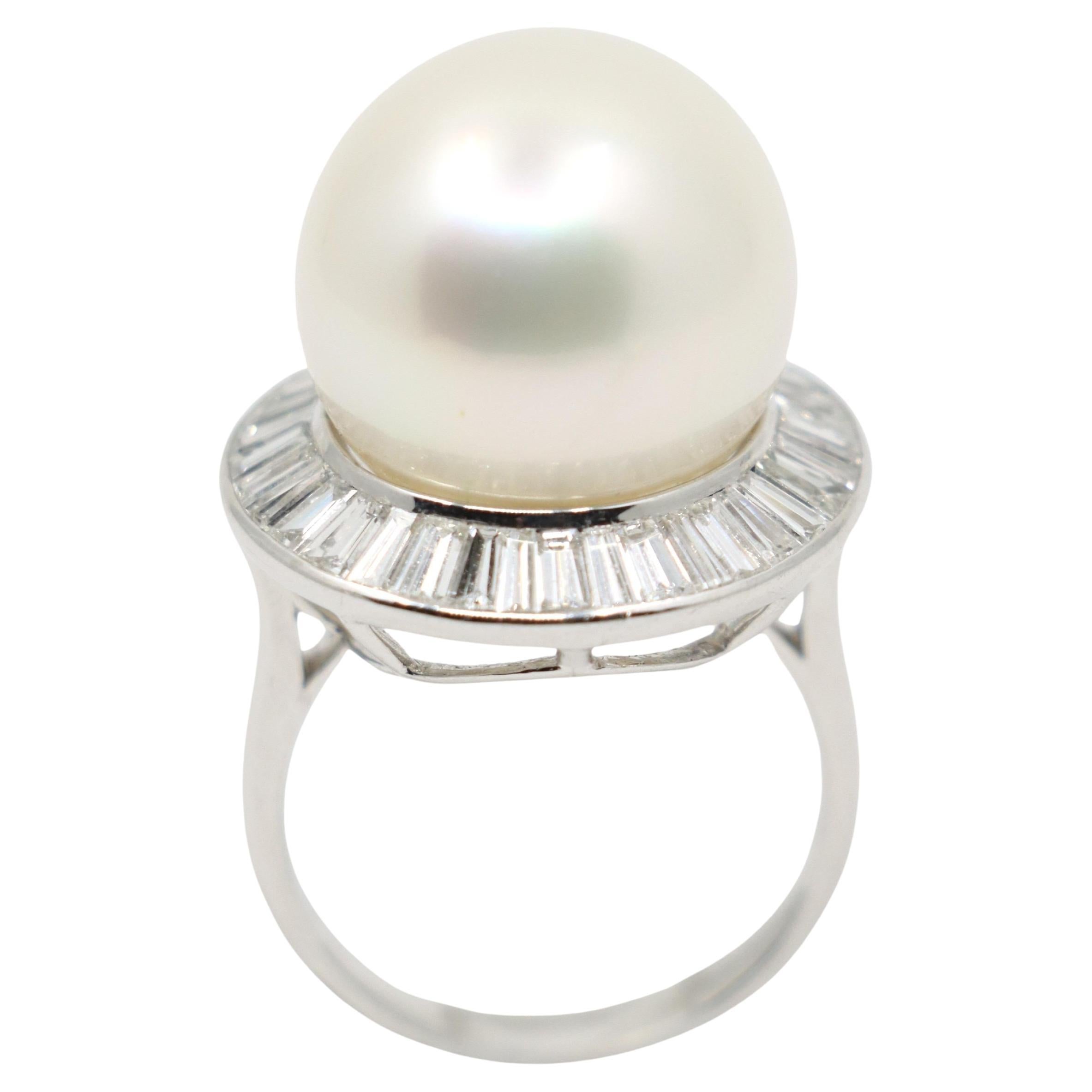 Large Pearl Diamond Cocktail Ring For Sale