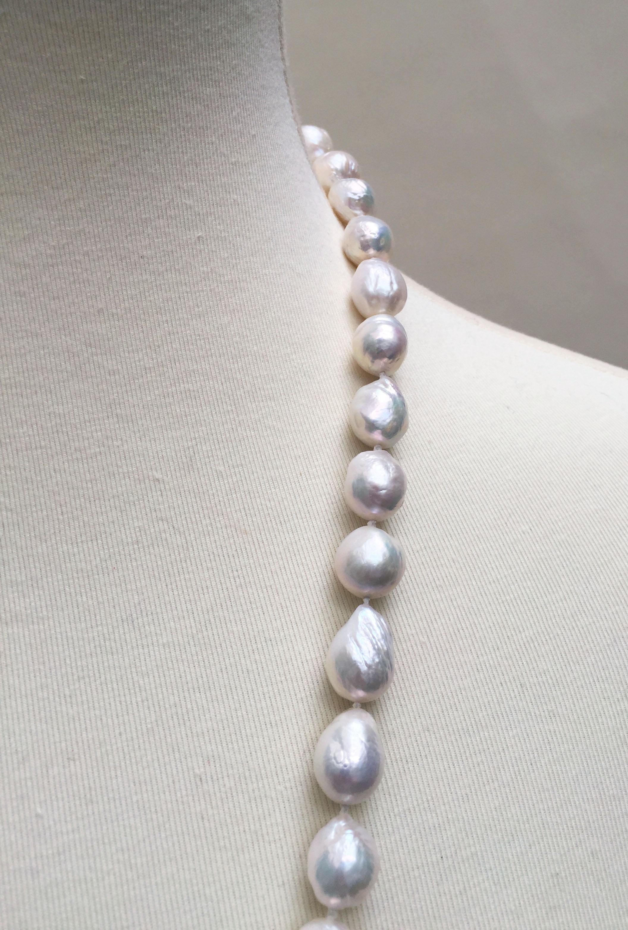 Artist Large Pearl Necklace with Pearl and Diamond Tassel and 14 Karat White Gold Clasp