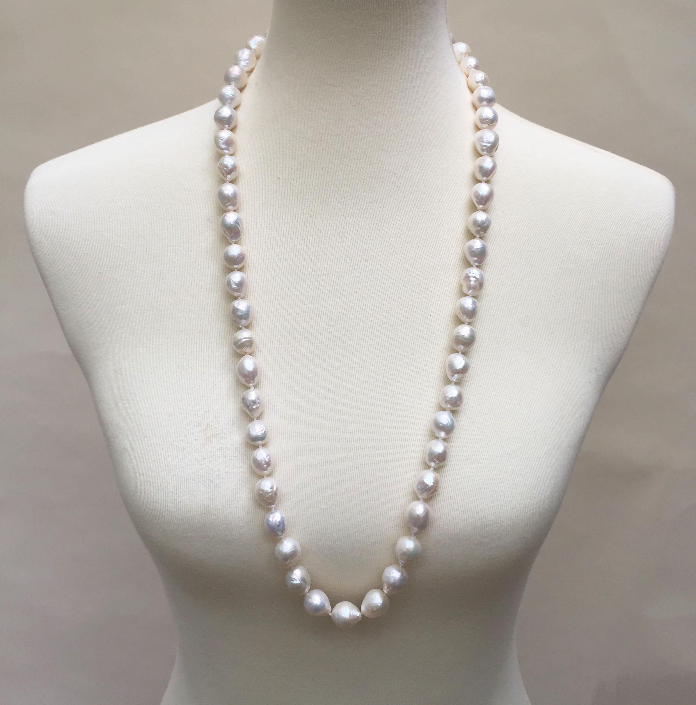 Large Pearl Necklace with Pearl and Diamond Tassel and 14 Karat White Gold Clasp 1