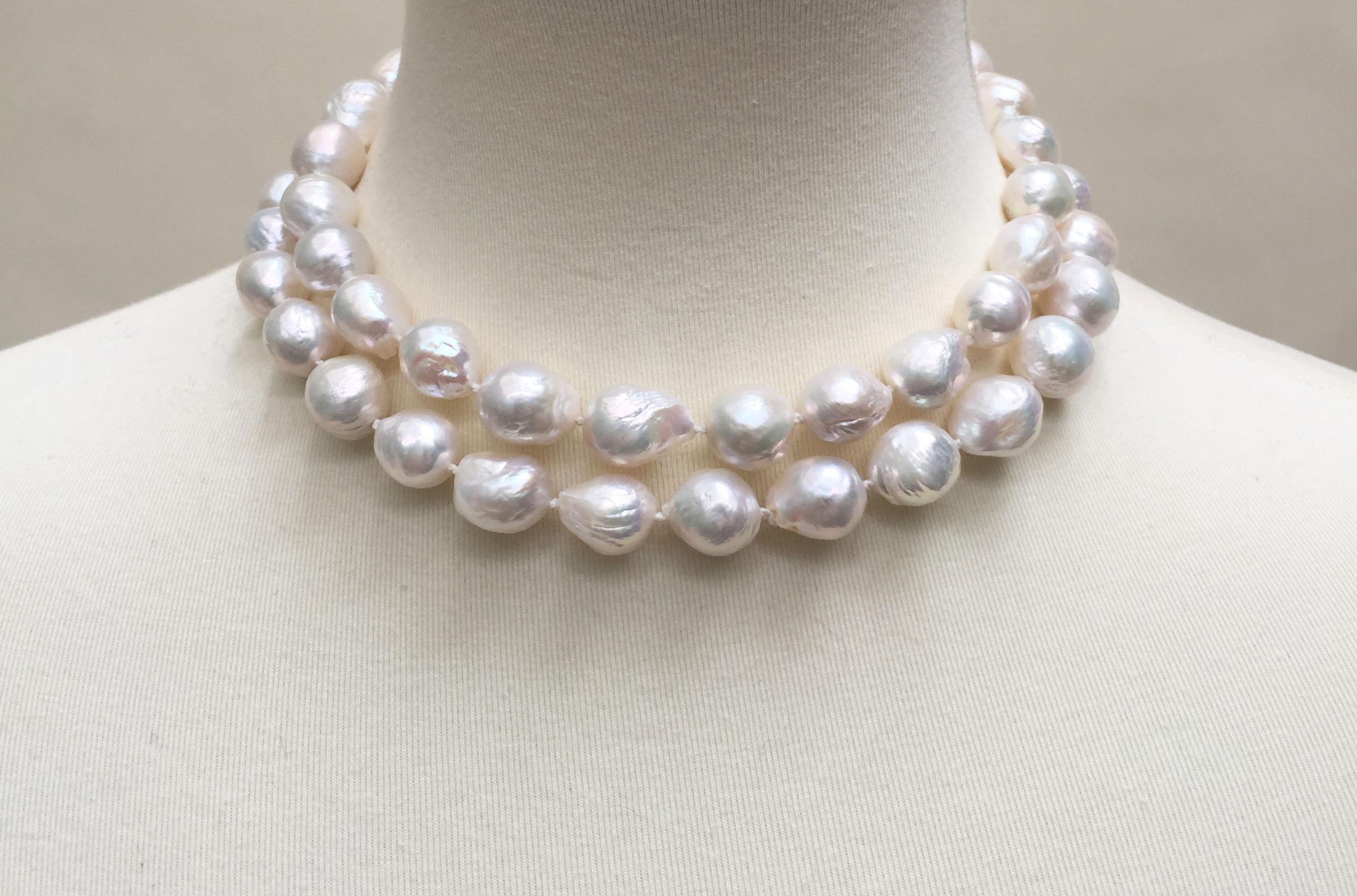Large Pearl Necklace with Pearl and Diamond Tassel and 14 Karat White Gold Clasp 2