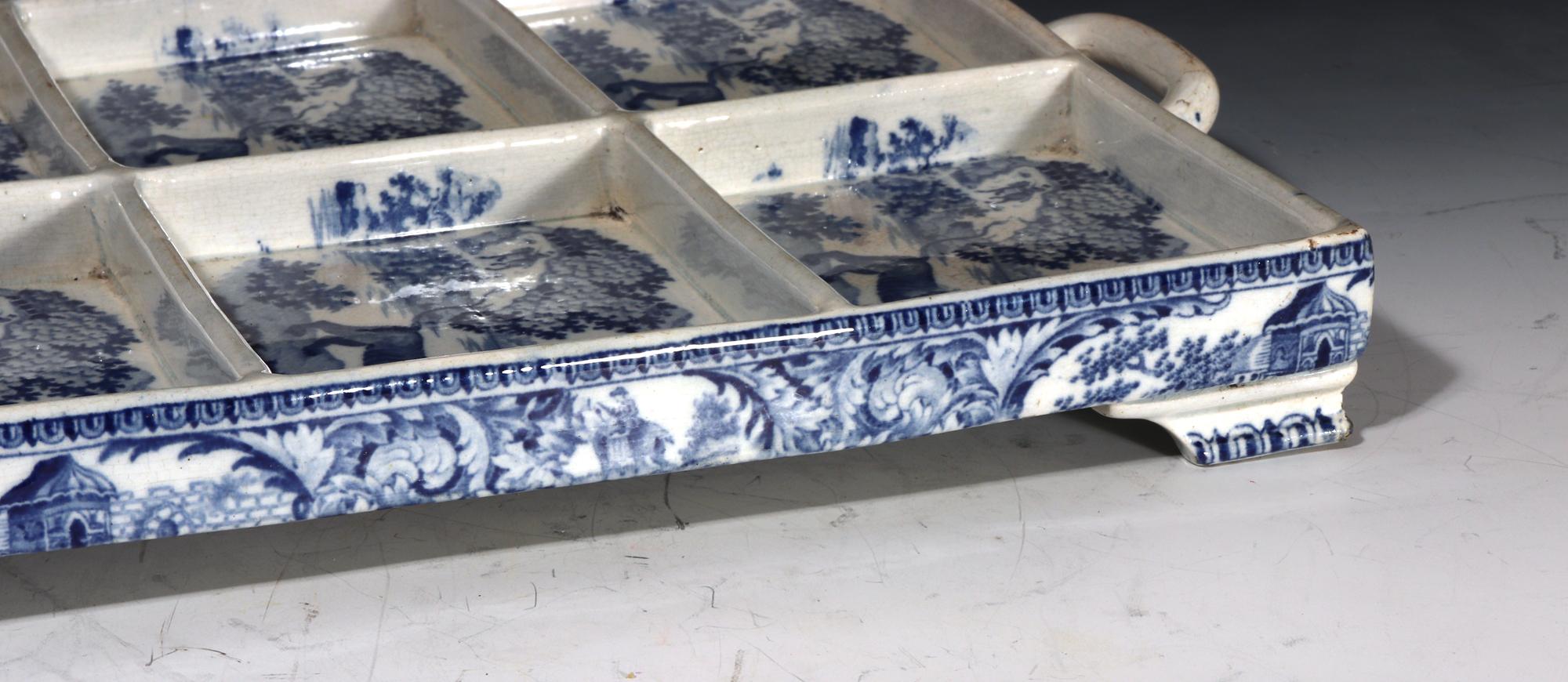 Large Pearlware Blue Printed Tray with The Angry Lion Pattern For Sale 5