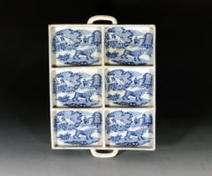Large Pearlware Blue Printed Tray with The Angry Lion Pattern