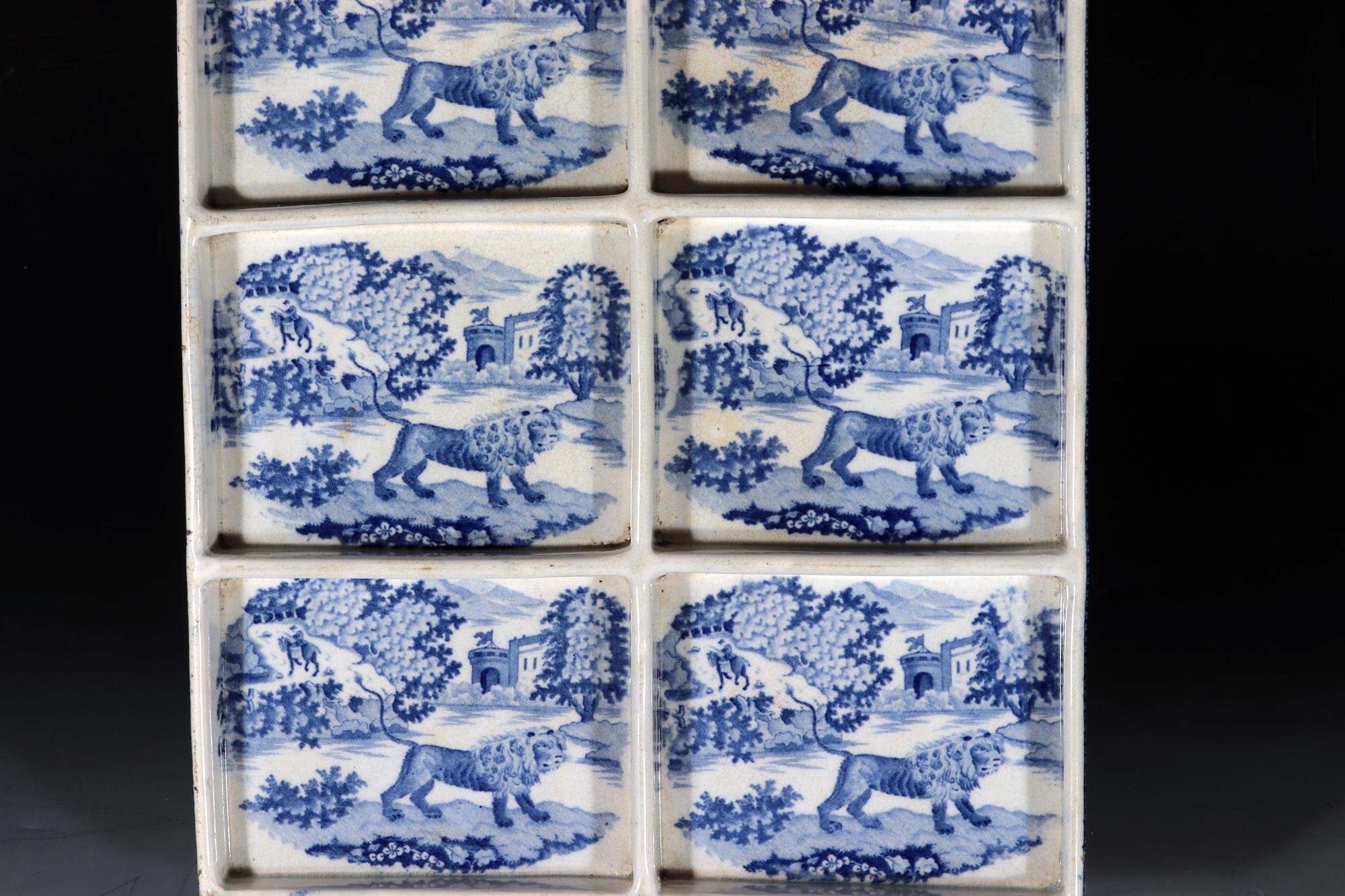 Georgian Large Pearlware Blue Printed Tray with The Angry Lion Pattern For Sale