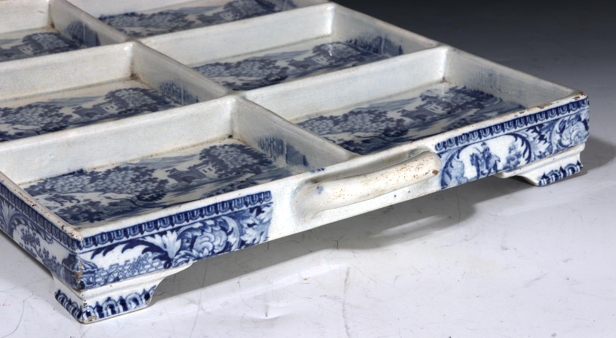 Large Pearlware Blue Printed Tray with The Angry Lion Pattern For Sale 4