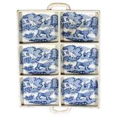 Large Pearlware Blue Printed Tray with The Angry Lion Pattern