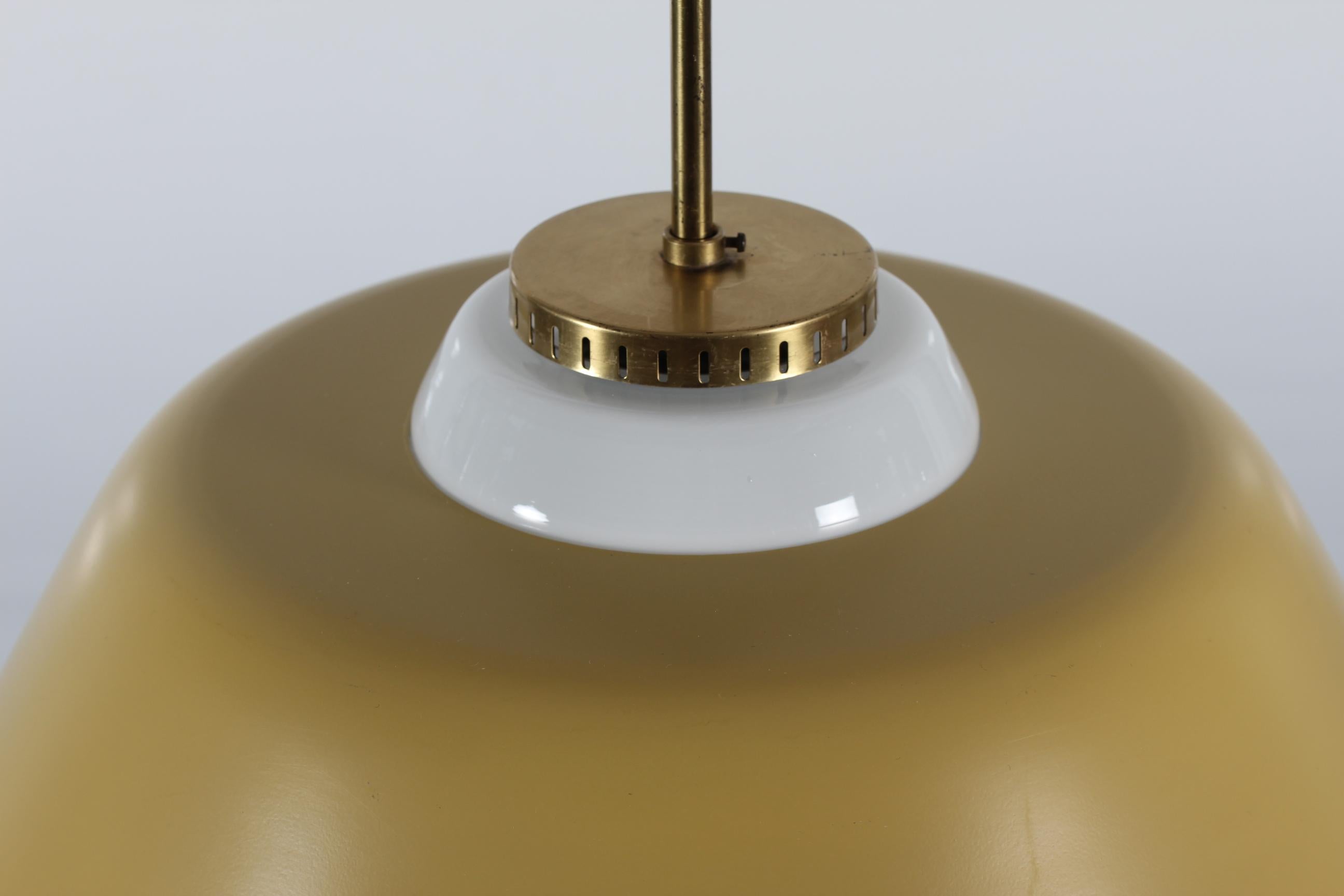 Mid-Century Modern Large Pendant Light Attributed to Bent Karlby with Dusty Yellow, Denmark, 1950s