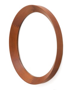 Espejo redondo grande de teca maciza danesa Pedersen & Hansen Viby J. Juntas de dedos
