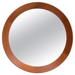 Grand miroir rond en teck massif danois Pedersen & Hansen Vibi J. Finger Joints