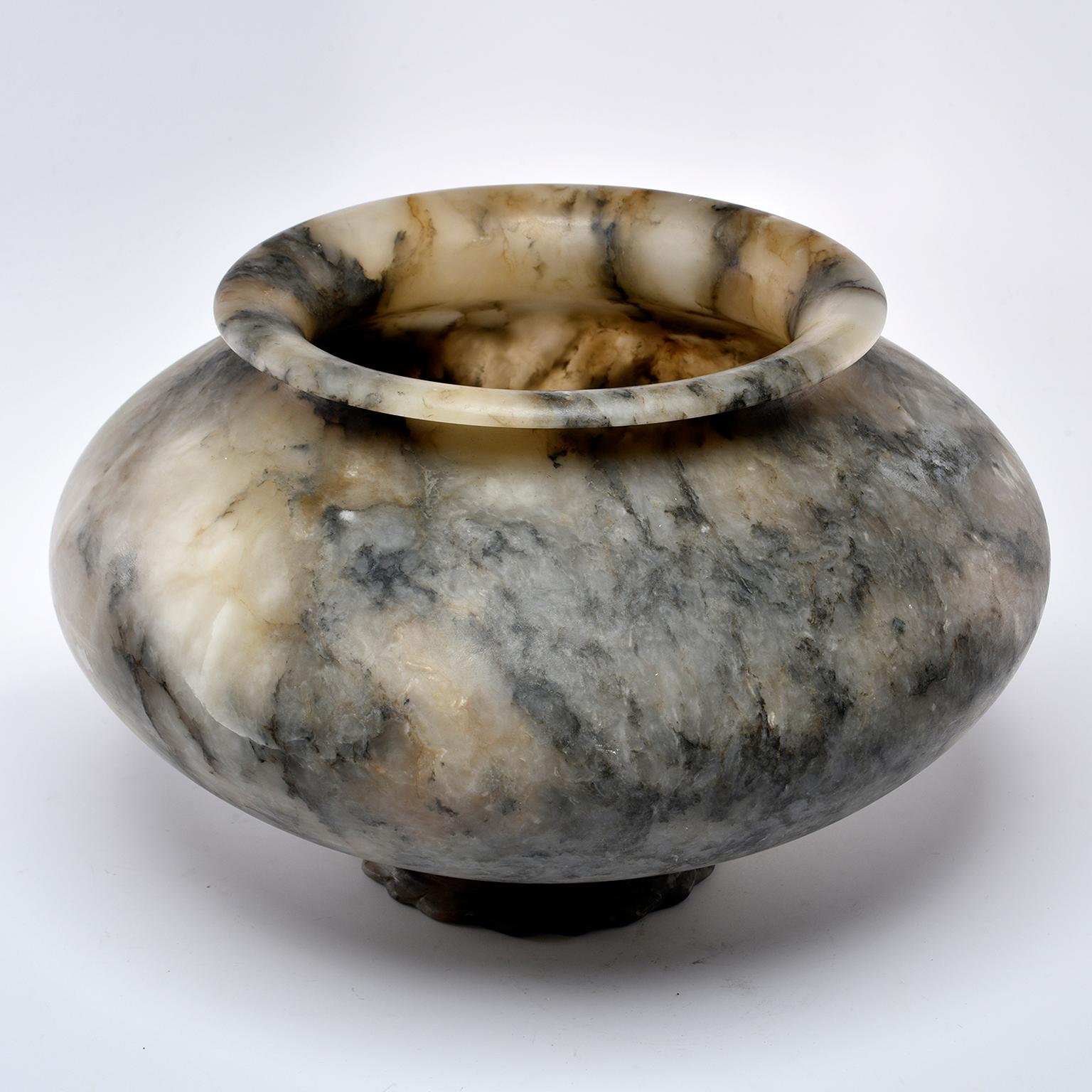 Contemporary Large Pedestal Based Italian Marble Bowl