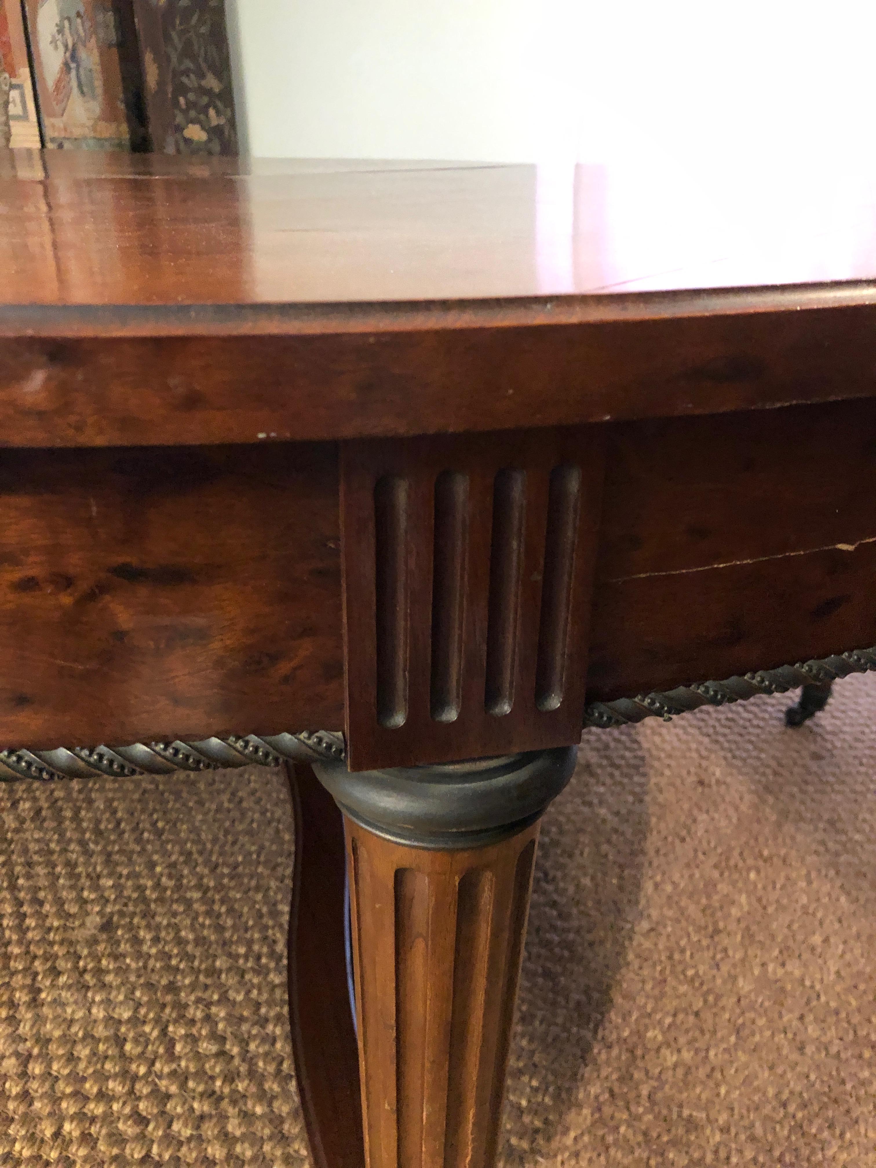 Large Pedestal Extending able with Central Leg in Wood, Brass and Bronze For Sale 10