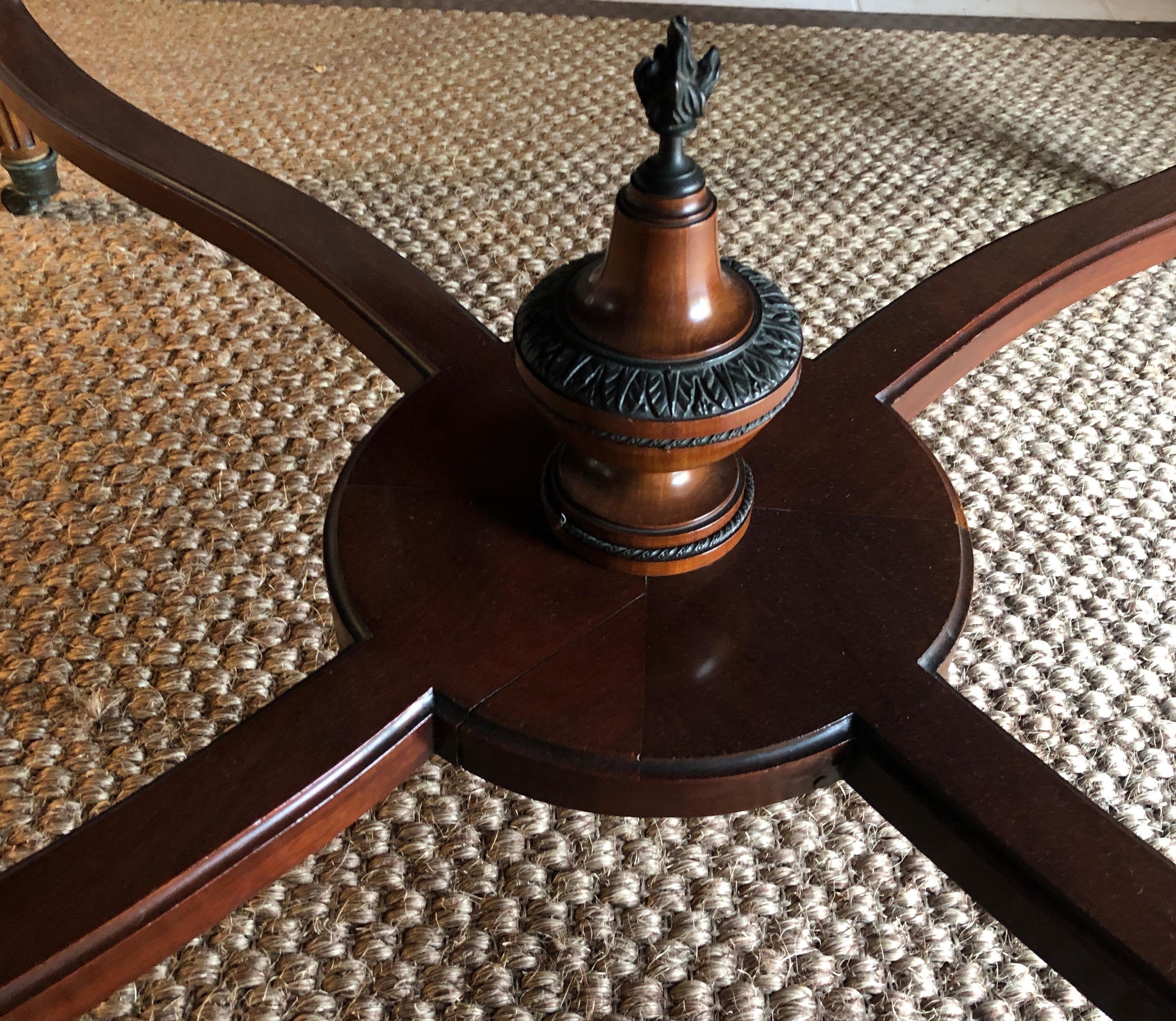 Large Pedestal Extending able with Central Leg in Wood, Brass and Bronze For Sale 11