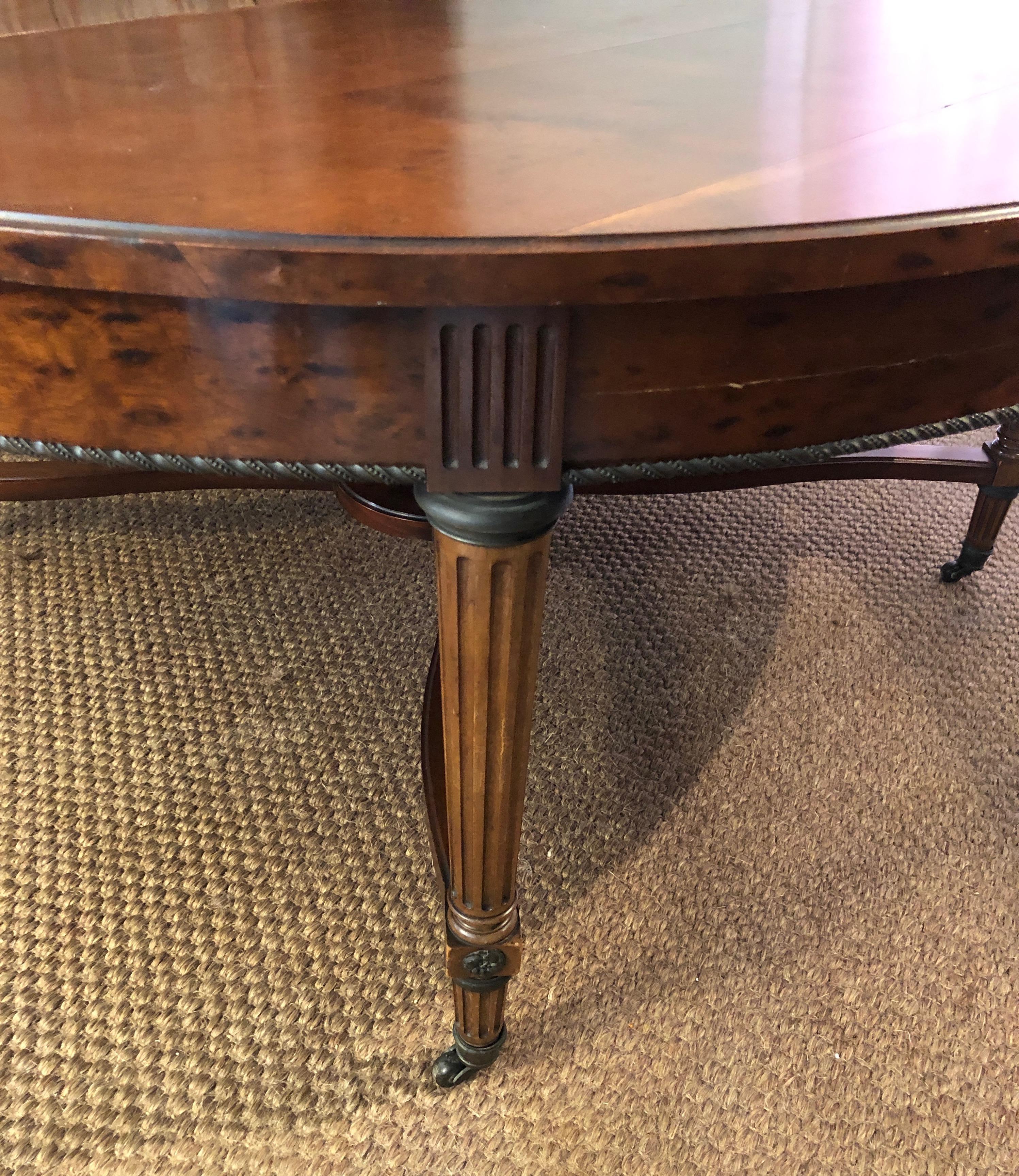 French Large Pedestal Extending able with Central Leg in Wood, Brass and Bronze For Sale