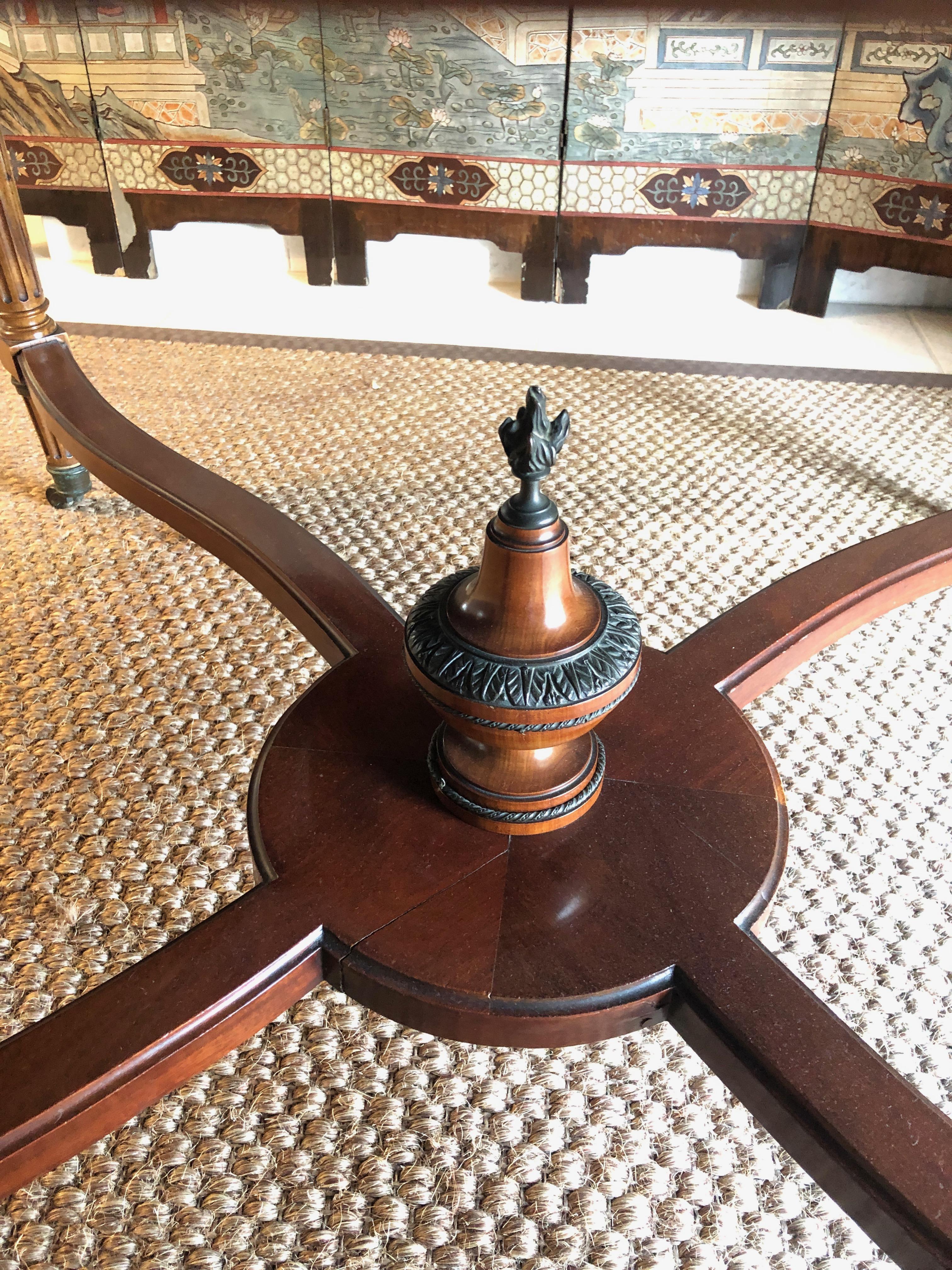 Large Pedestal Extending able with Central Leg in Wood, Brass and Bronze For Sale 2