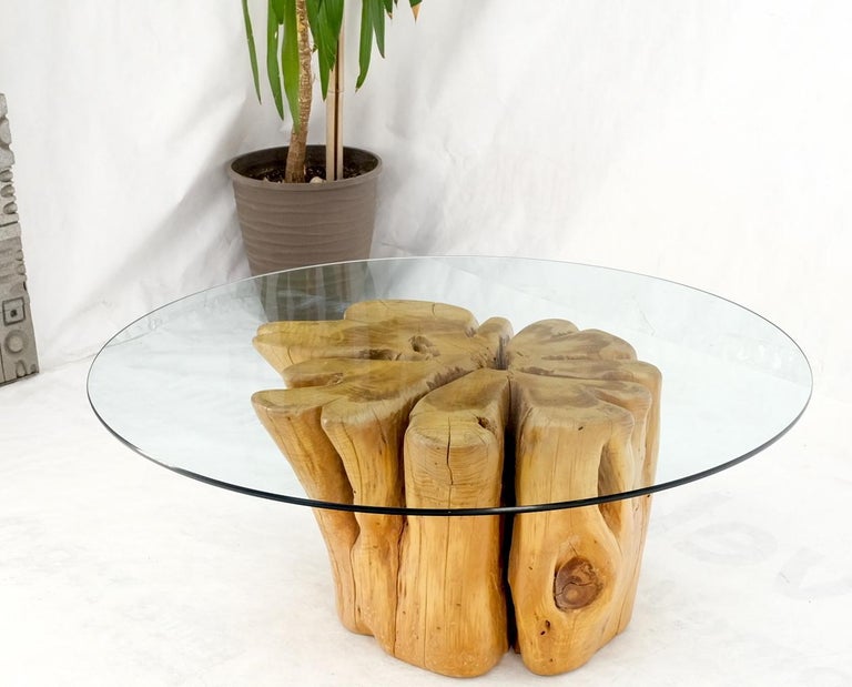 Tree stump coffee table clearance with glass top