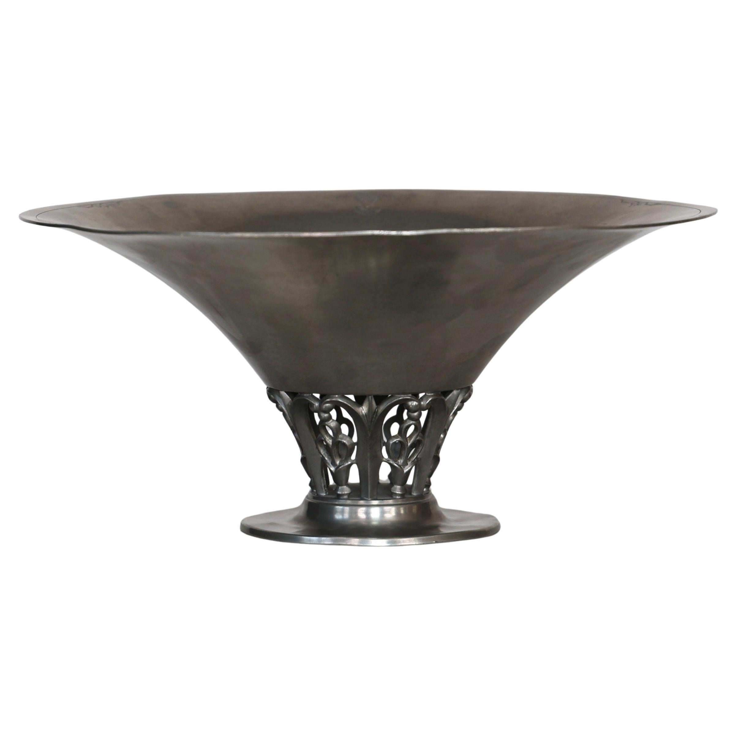 Large Pedestal Pewter Bowl by Just Andersen, 1920s, Denmark