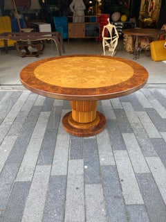 Large Pedestal Table in Elm Burl, Amboyna Burl and Walnut circa 1970