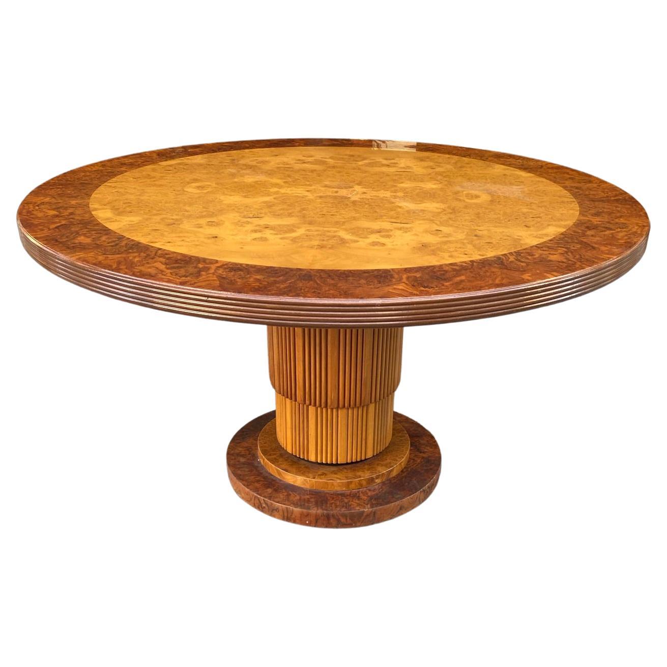 Large Pedestal Table in Elm Burl, Amboyna Burl and Walnut circa 1970 For Sale