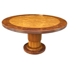 Vintage Large Pedestal Table in Elm Burl, Amboyna Burl and Walnut circa 1970