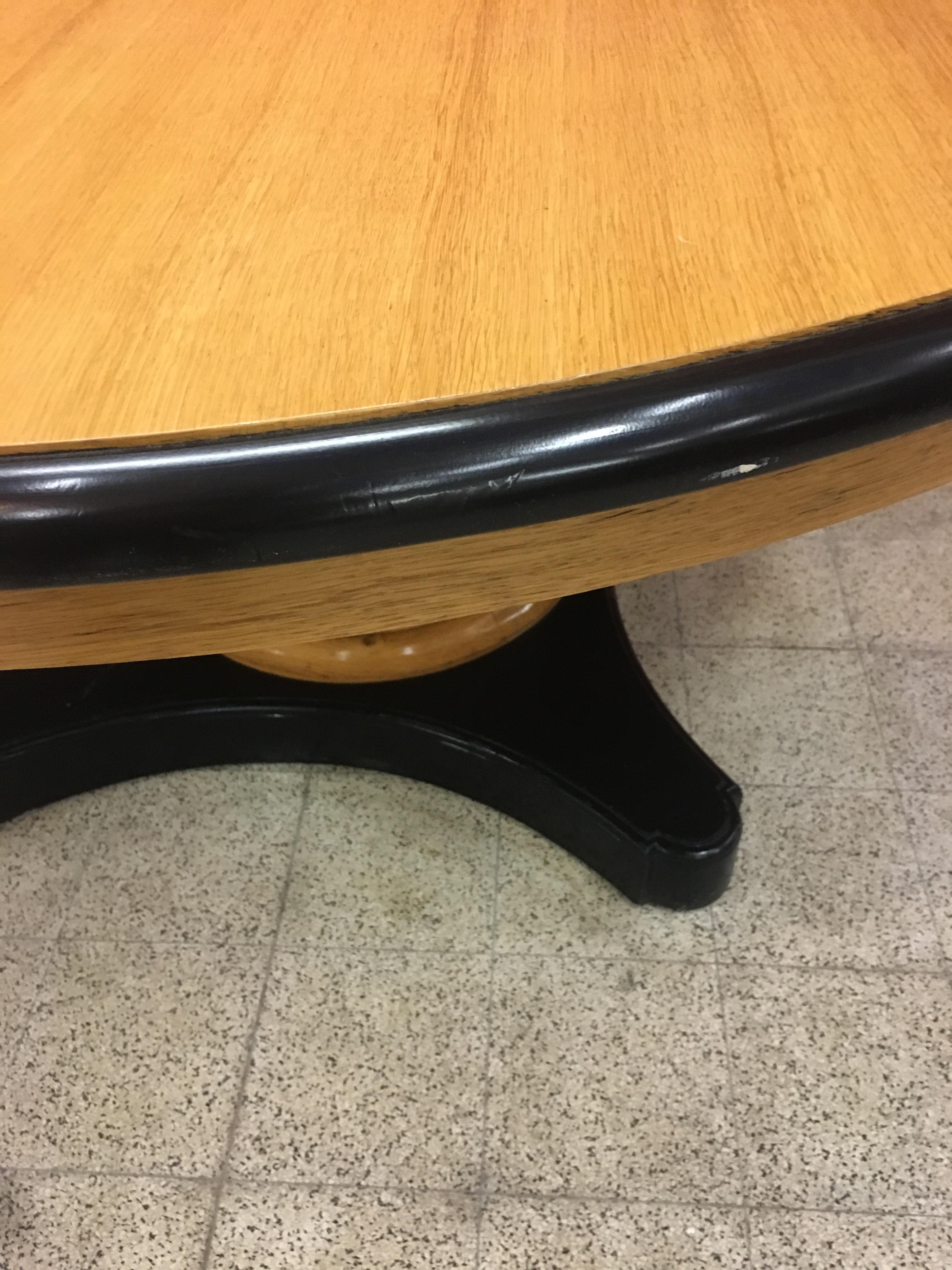 Belgian Large Pedestal Table in Light Oak and Blackened Oak Attributed to Decoene Freres For Sale