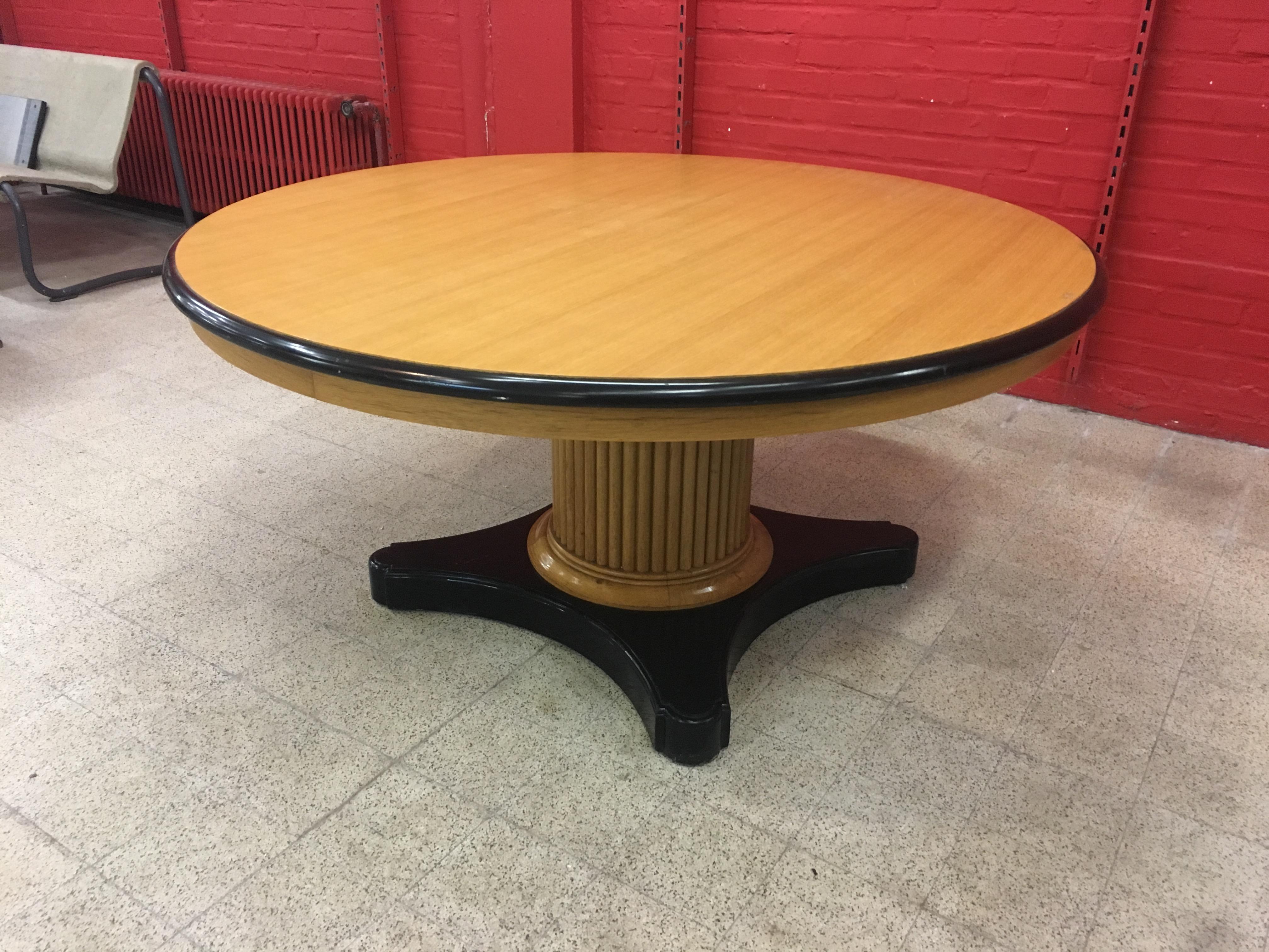 Large Pedestal Table in Light Oak and Blackened Oak Attributed to Decoene Freres For Sale 1