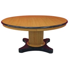 Used Large Pedestal Table in Light Oak and Blackened Oak Attributed to Decoene Freres