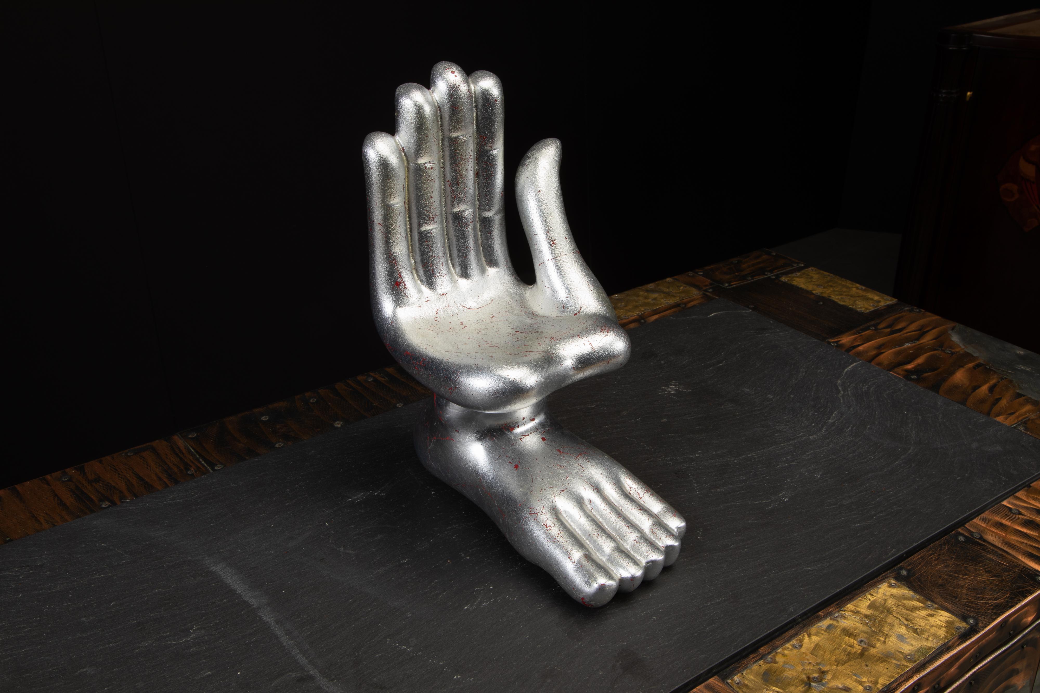 Large Pedro Friedeburg Silver Leaf Hand Foot Sculpture with COA, Signed 5