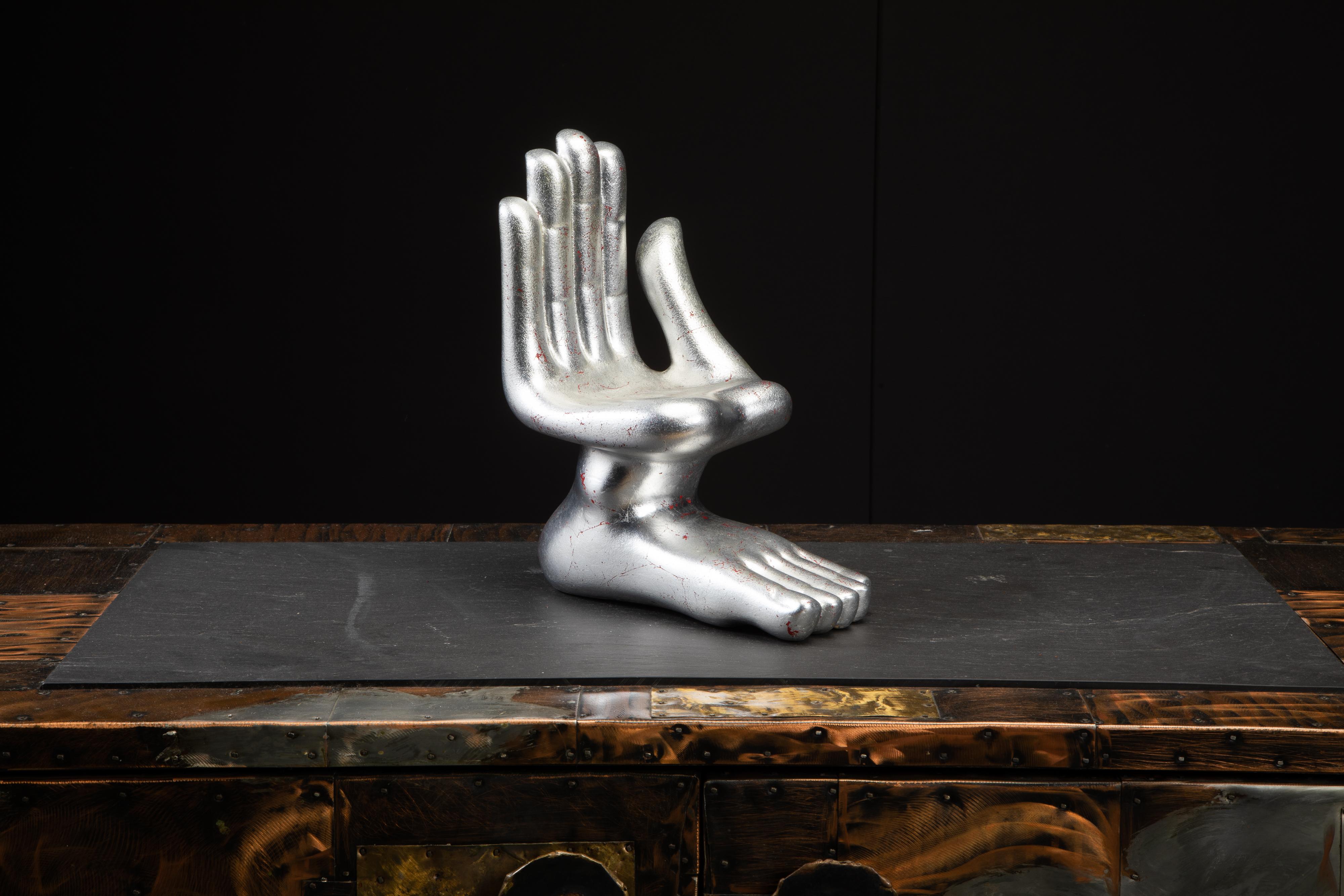 This incredible hand foot sculpture by Pedro Friedeburg (signed underneath) includes a certificate of authenticity by LOS CONTEMPORÁNEOS, more details below about this significant historical group. This ceramic sculpture is the larger sized