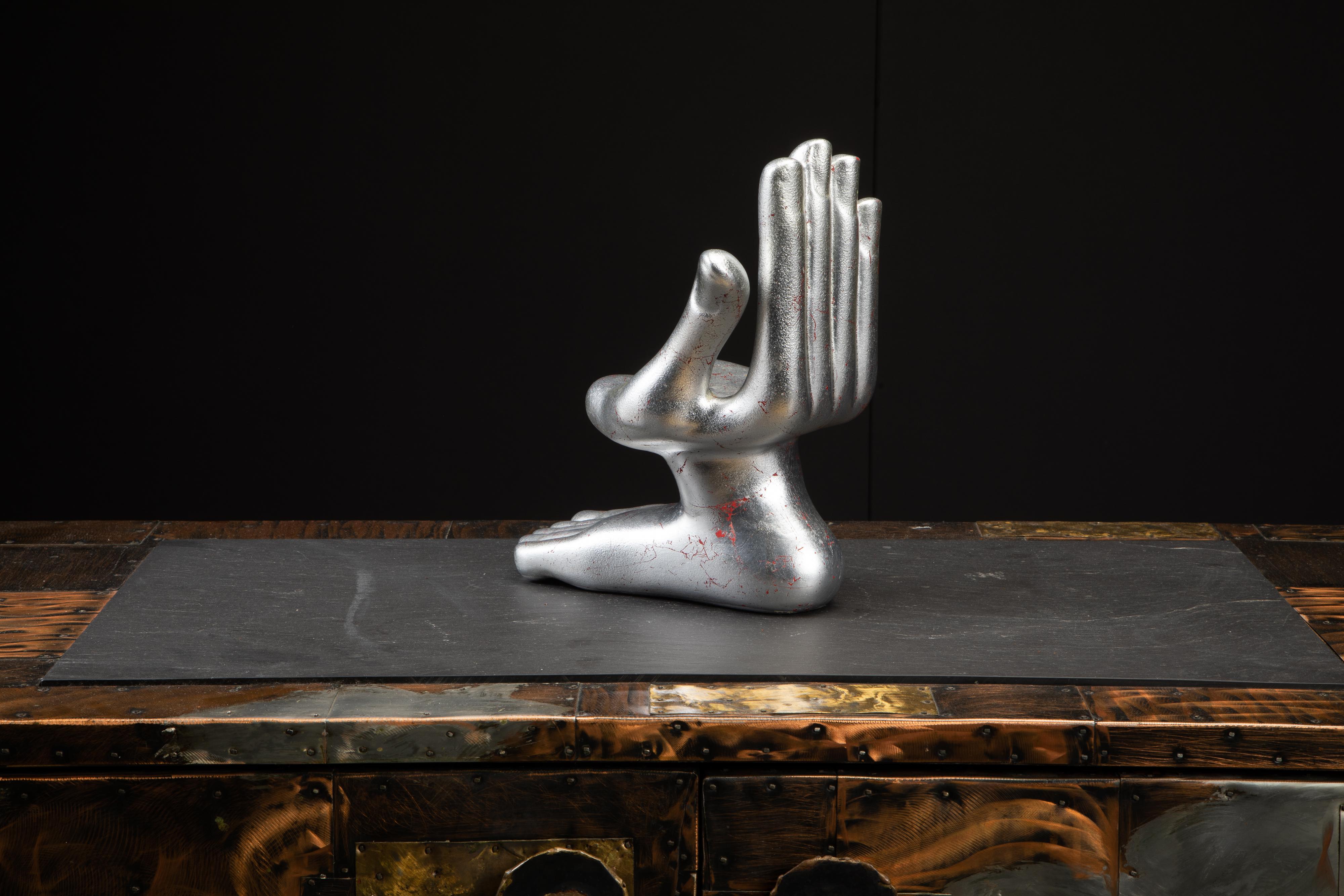 20th Century Large Pedro Friedeburg Silver Leaf Hand Foot Sculpture with COA, Signed