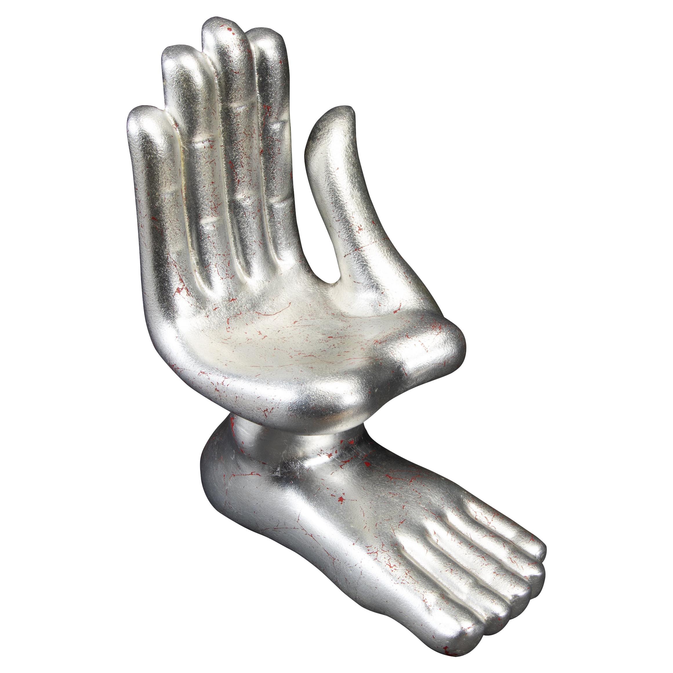 Large Pedro Friedeburg Silver Leaf Hand Foot Sculpture with COA, Signed