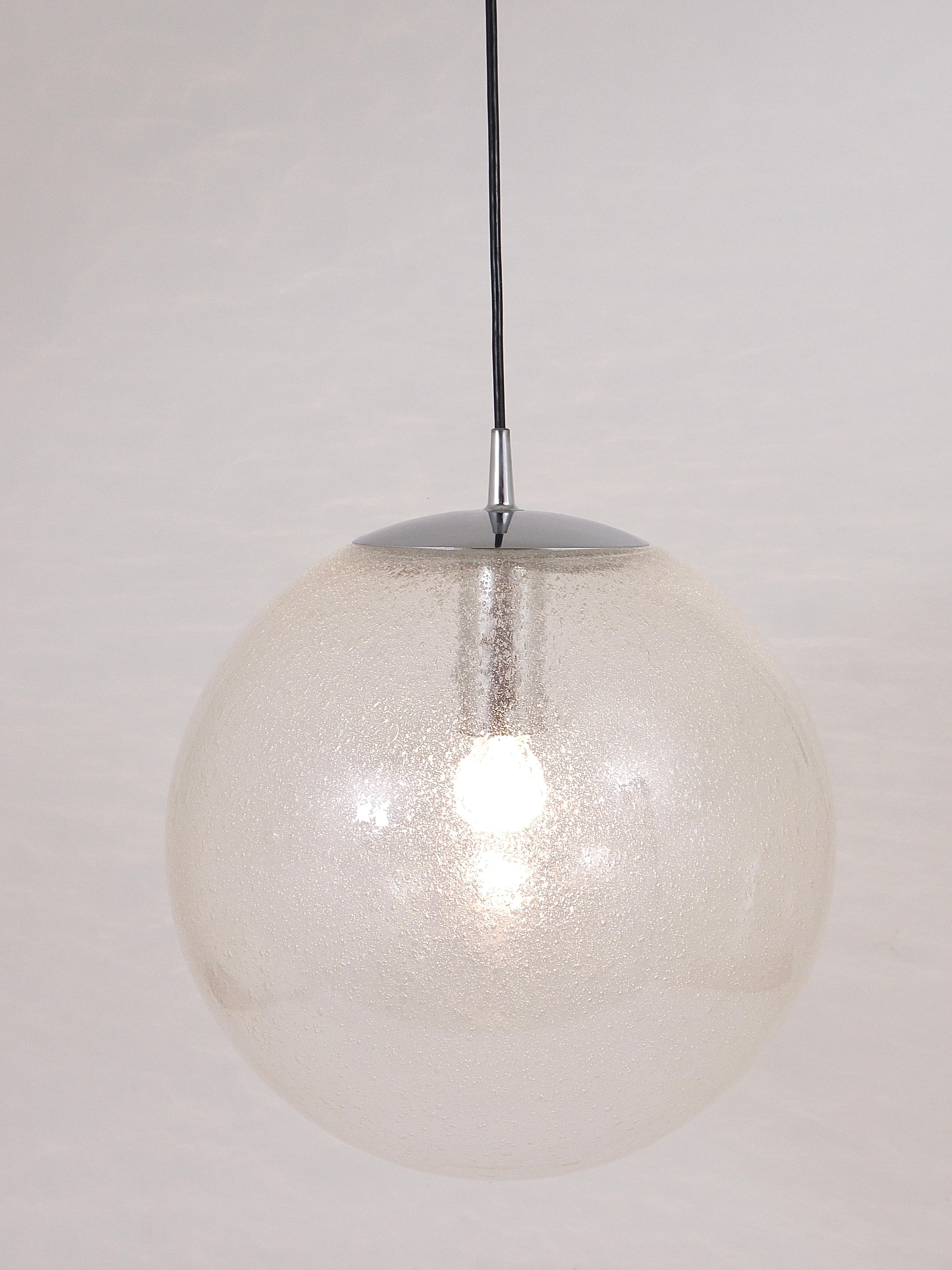 Large Peil & Putzler Bubble Glass and Chrome Globe Pendant Lamp, Germany, 1970s For Sale 2