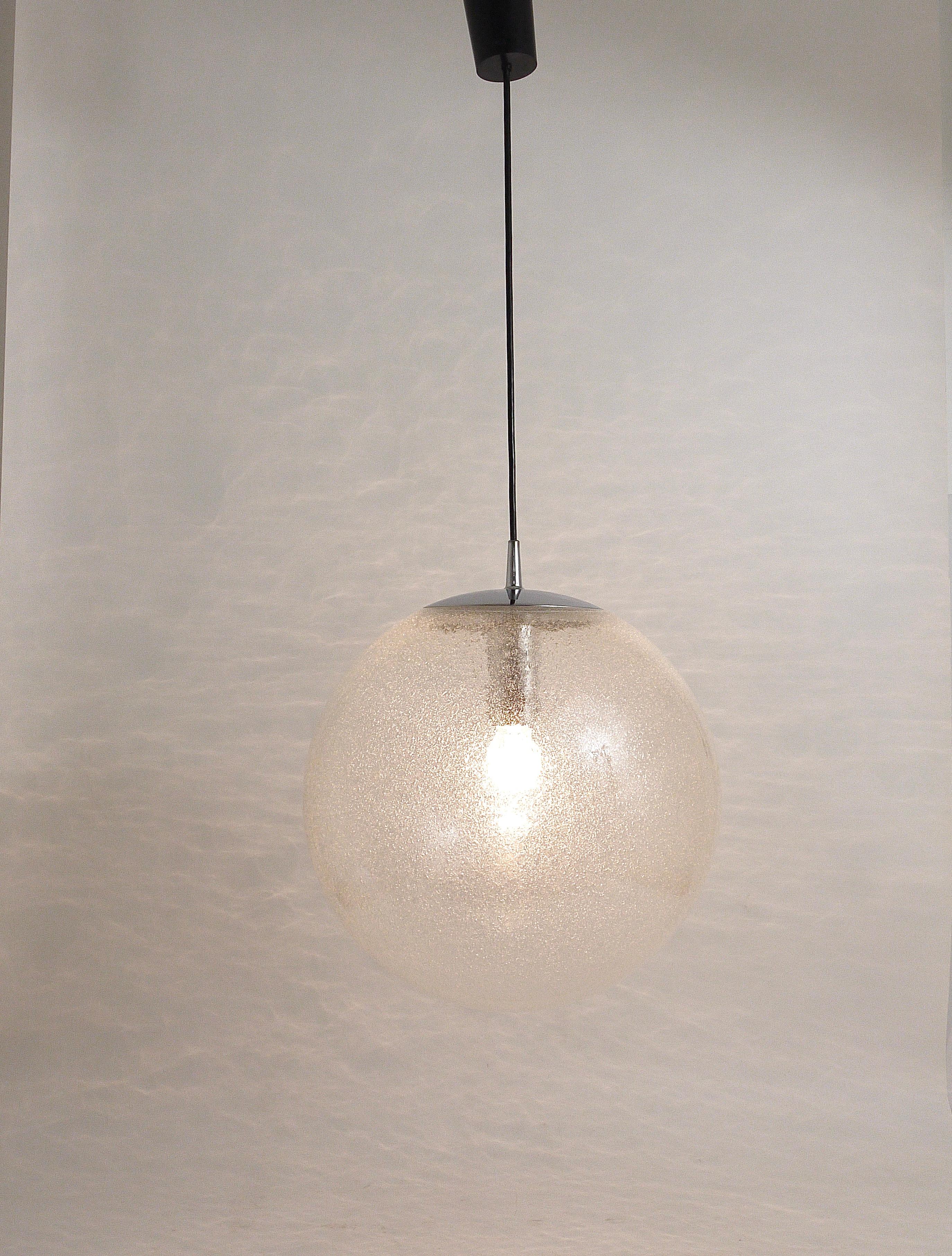 Large Peil & Putzler Bubble Glass and Chrome Globe Pendant Lamp, Germany, 1970s For Sale 5