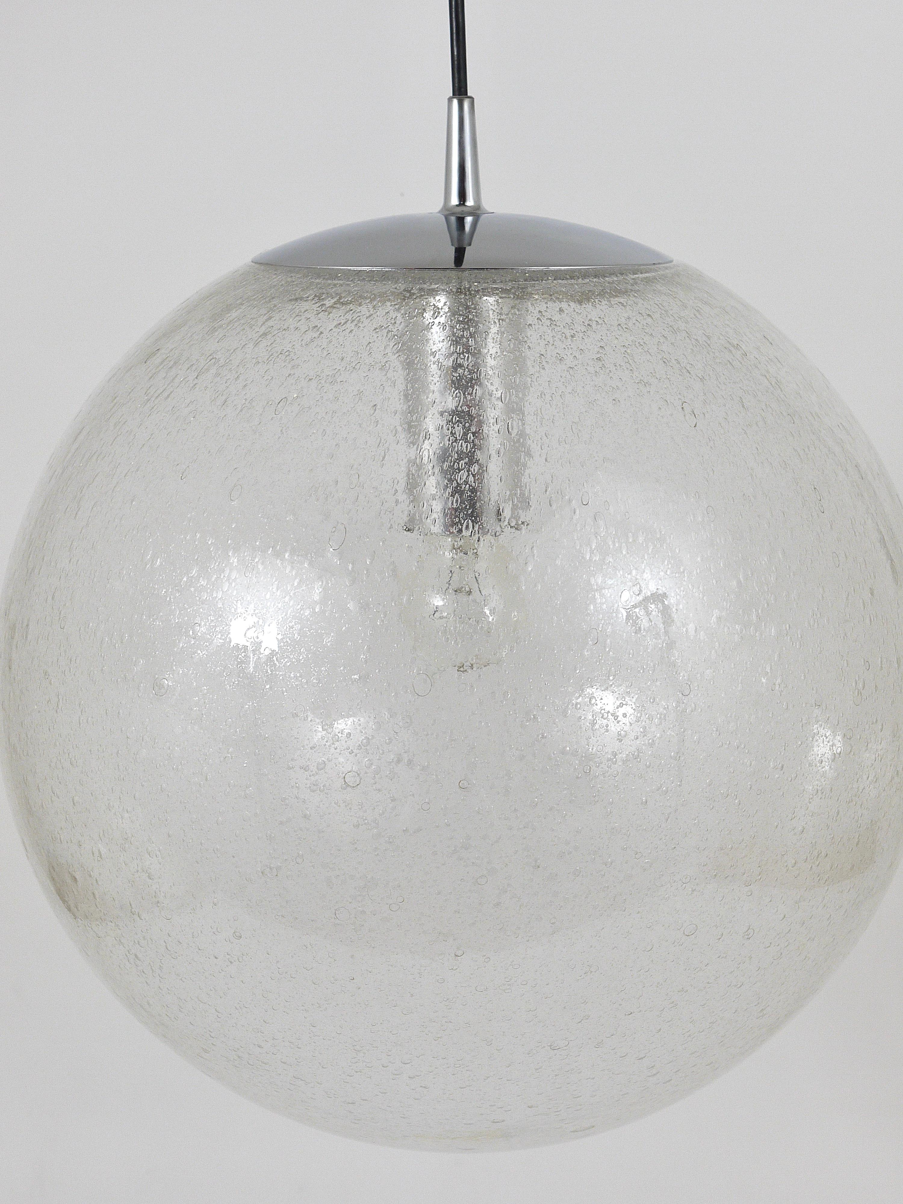 Large Peil & Putzler Bubble Glass and Chrome Globe Pendant Lamp, Germany, 1970s For Sale 6
