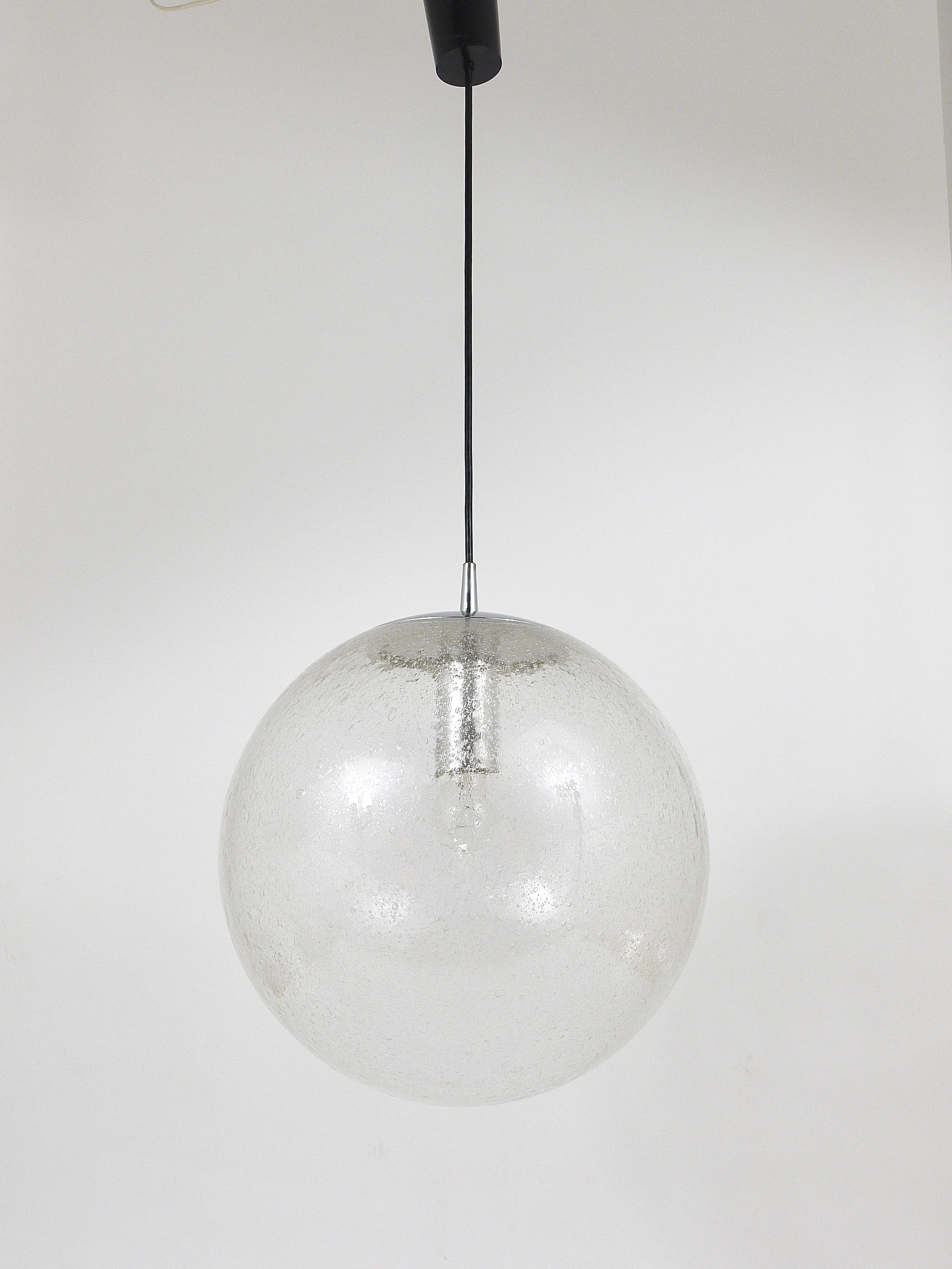 Large Peil & Putzler Bubble Glass and Chrome Globe Pendant Lamp, Germany, 1970s For Sale 7
