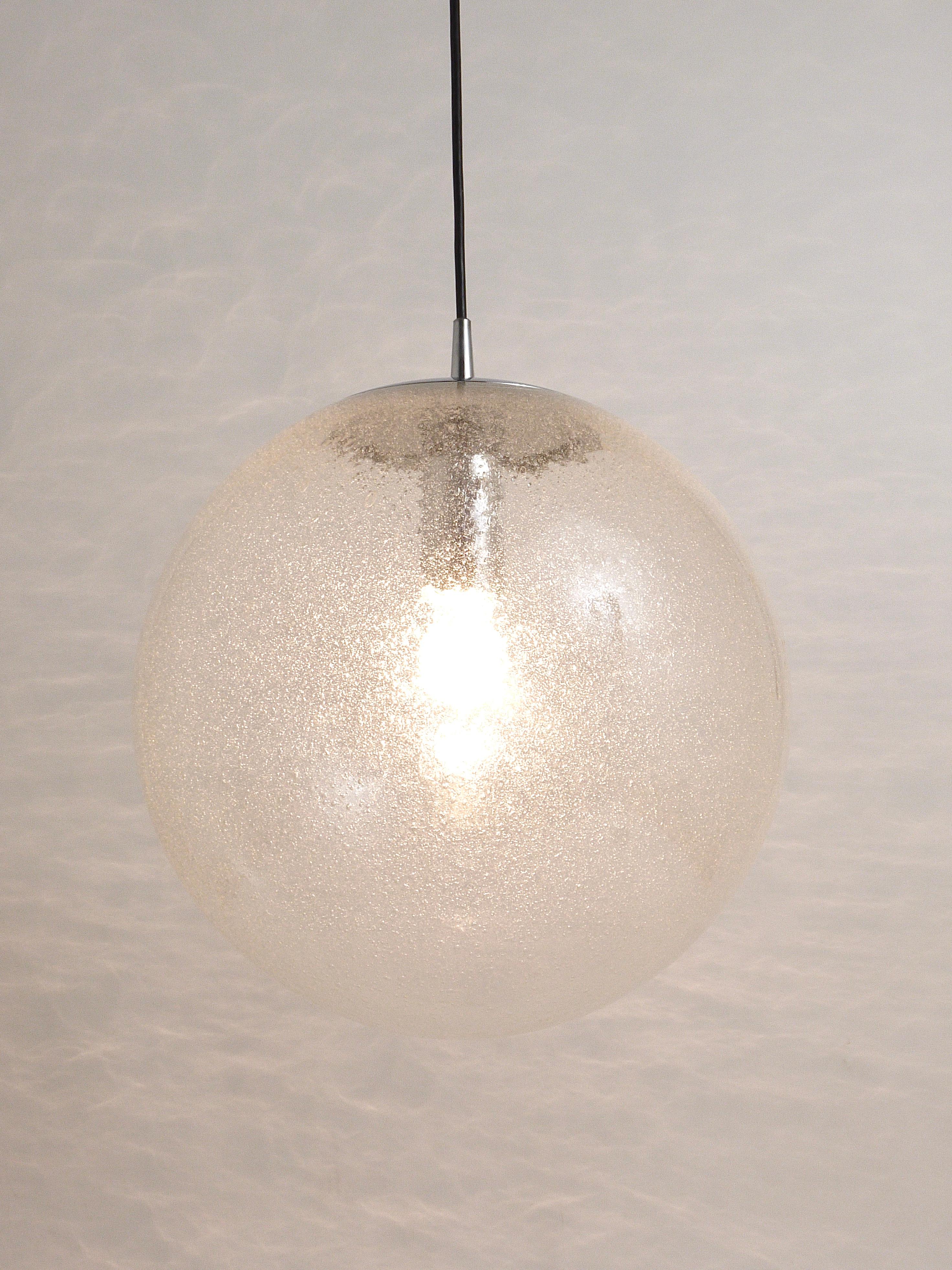 Large Peil & Putzler Bubble Glass and Chrome Globe Pendant Lamp, Germany, 1970s For Sale 10