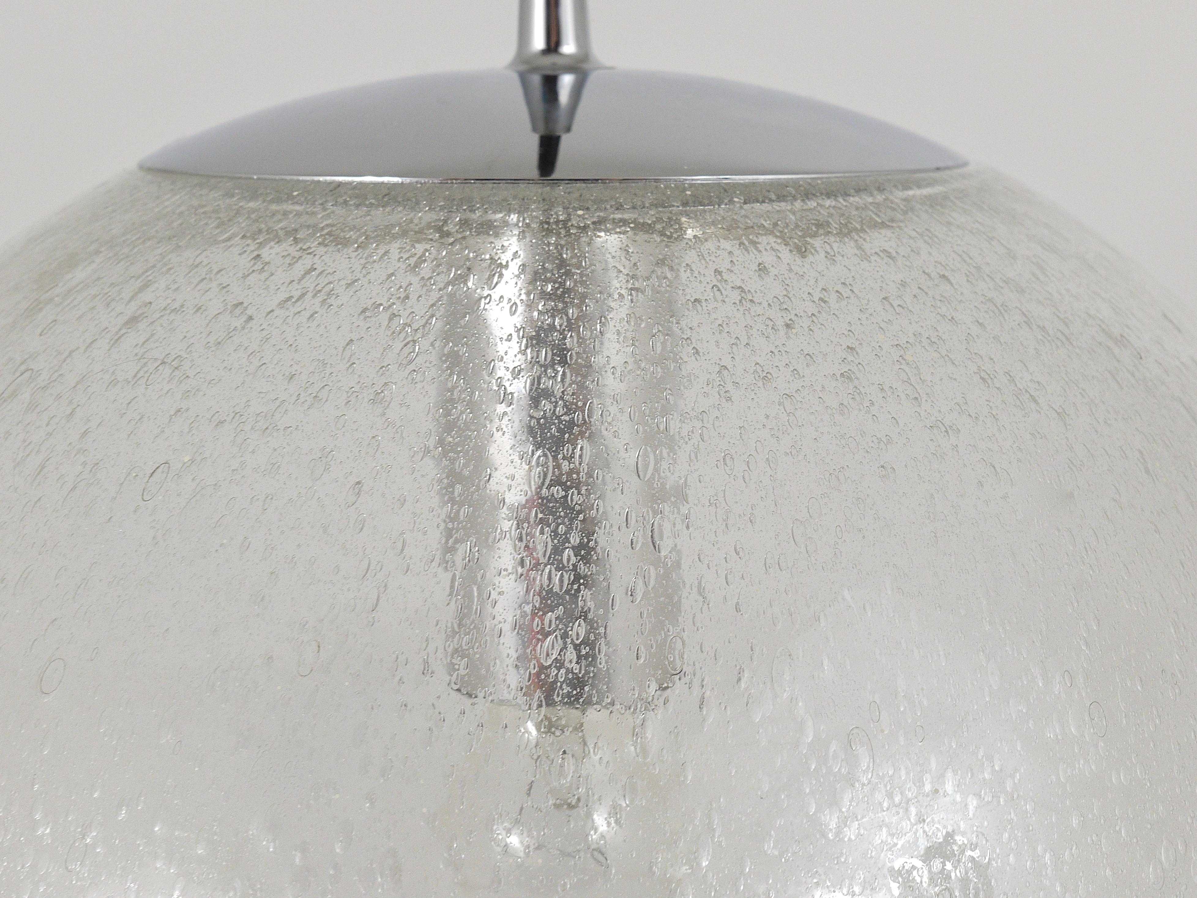 Large Peil & Putzler Bubble Glass and Chrome Globe Pendant Lamp, Germany, 1970s For Sale 1