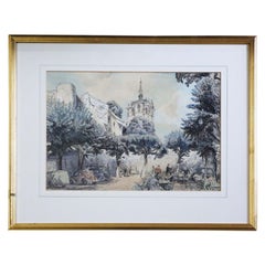 Large Pen and Wash Painting Artwork by Dennis Flanders Vintage Antique VW Beetle
