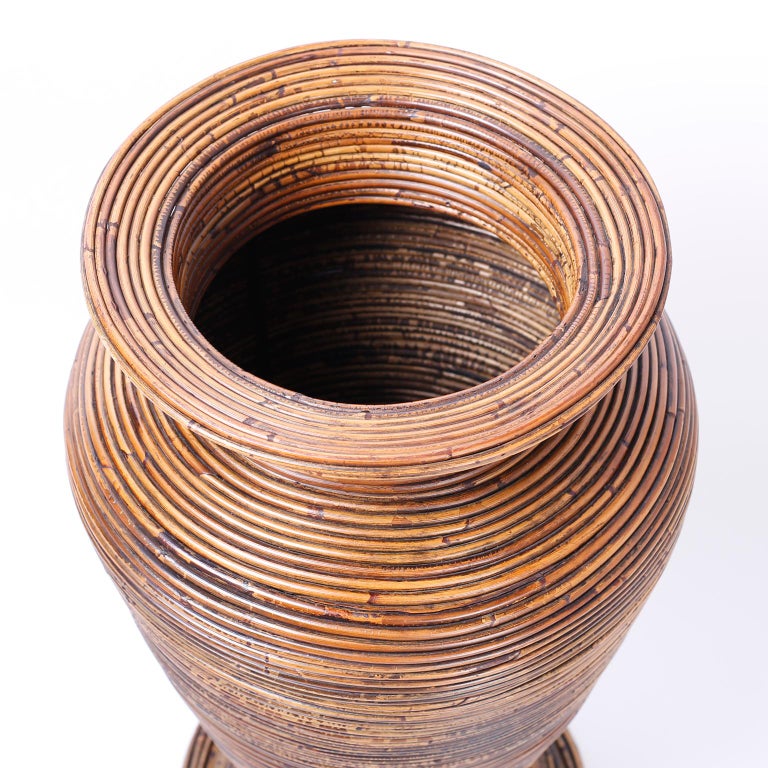 Large Pencil Reed Rattan Floor Vase For Sale at 1stDibs