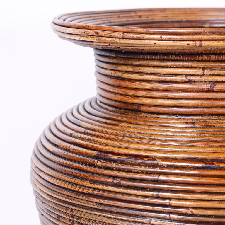 Large Pencil Reed Rattan Floor Vase For Sale At 1stdibs