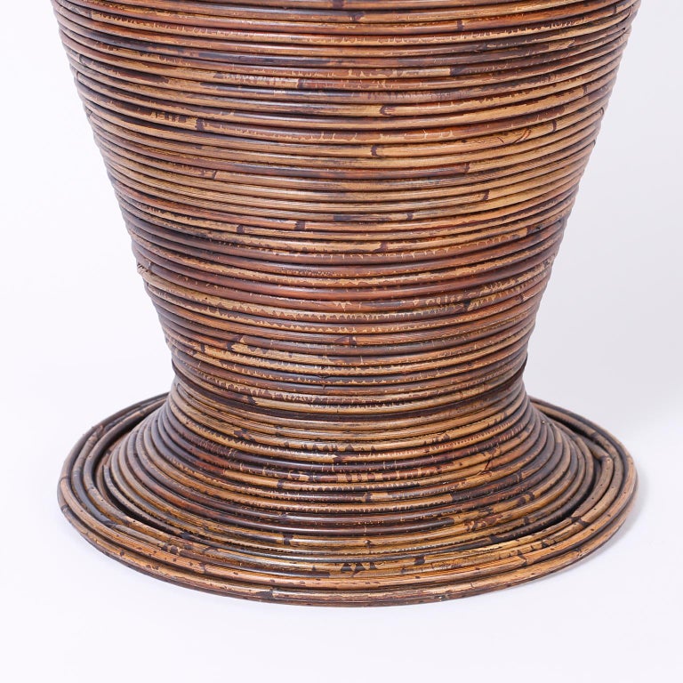 Large Pencil Reed Rattan Floor Vase For Sale at 1stDibs