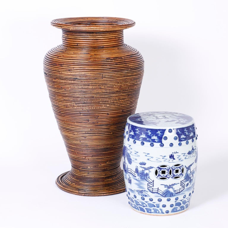 Large Pencil Reed Rattan Floor Vase For Sale at 1stDibs