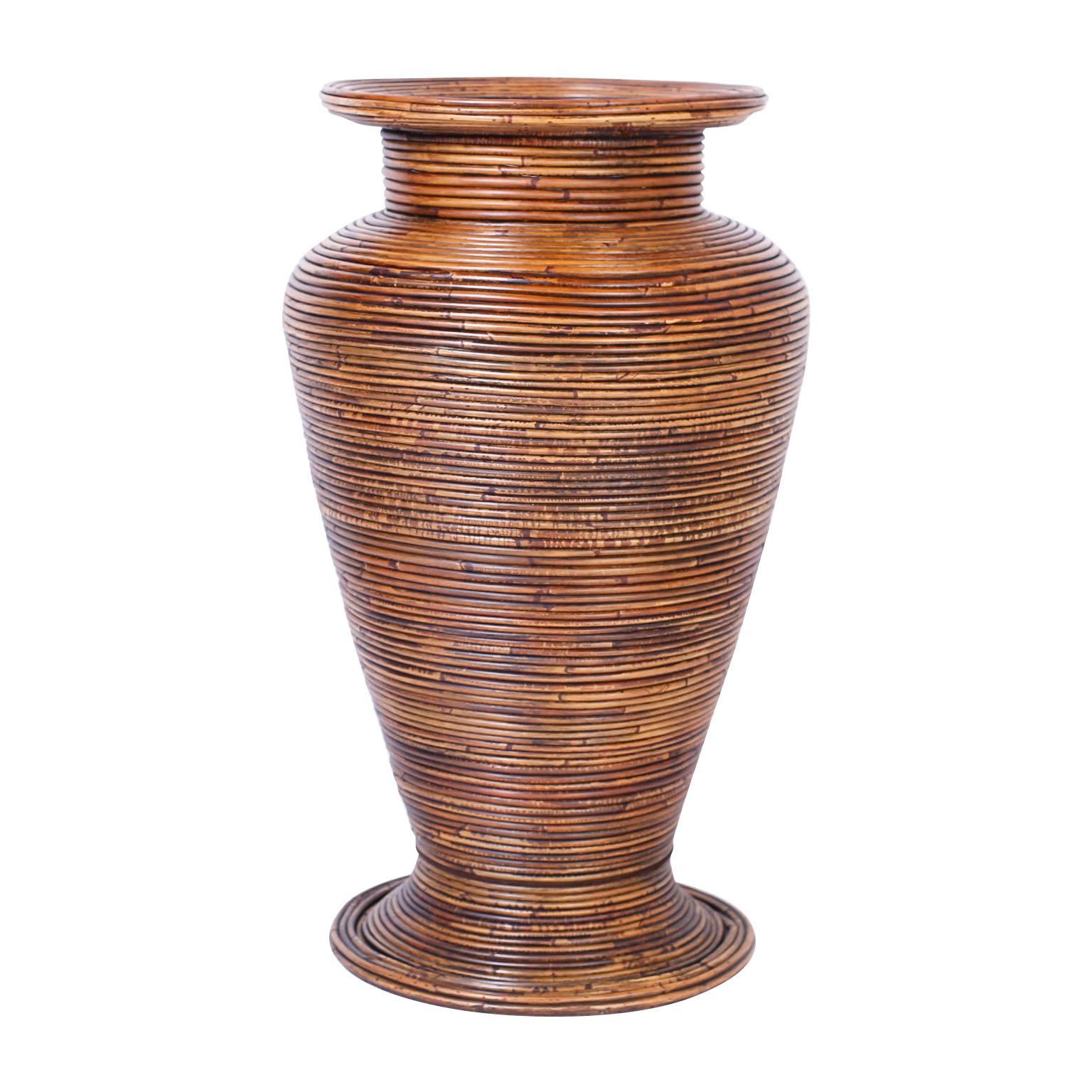 Large Pencil Reed Rattan Floor Vase For Sale